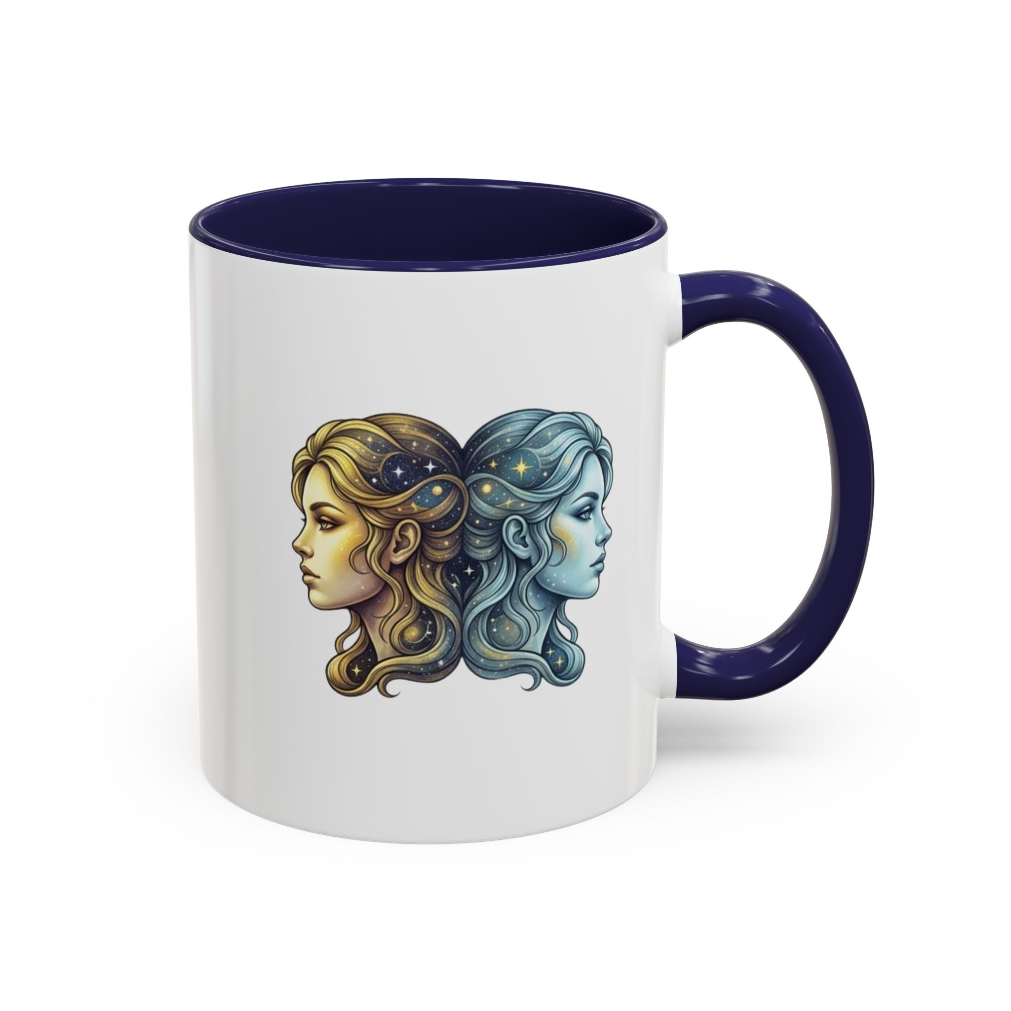 Gemini Zodiac Accent Coffee Mug — Dual Faces Astrology Design