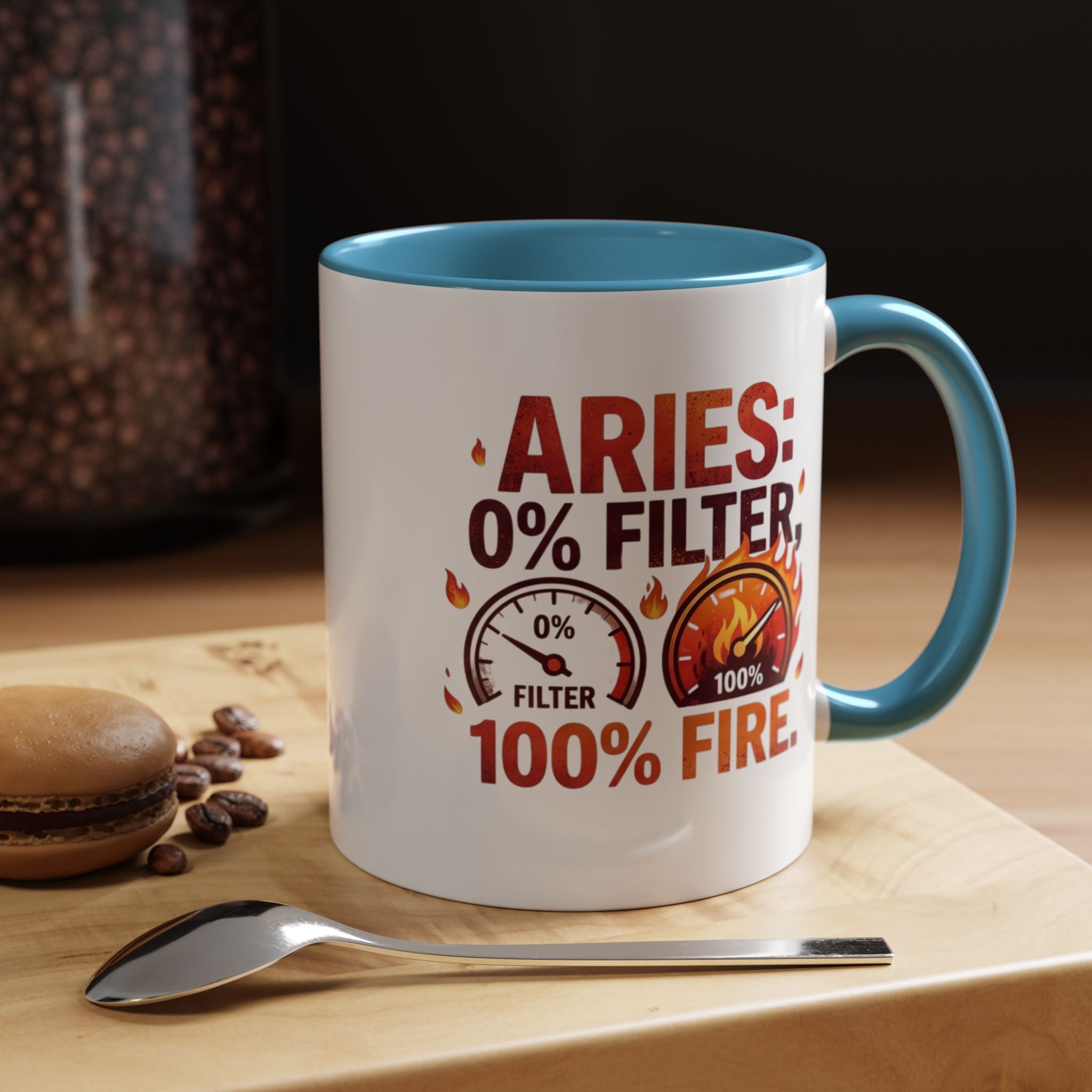 Aries Coffee Mug — "0% Filter, 100% Fire" Zodiac Astrology Mug