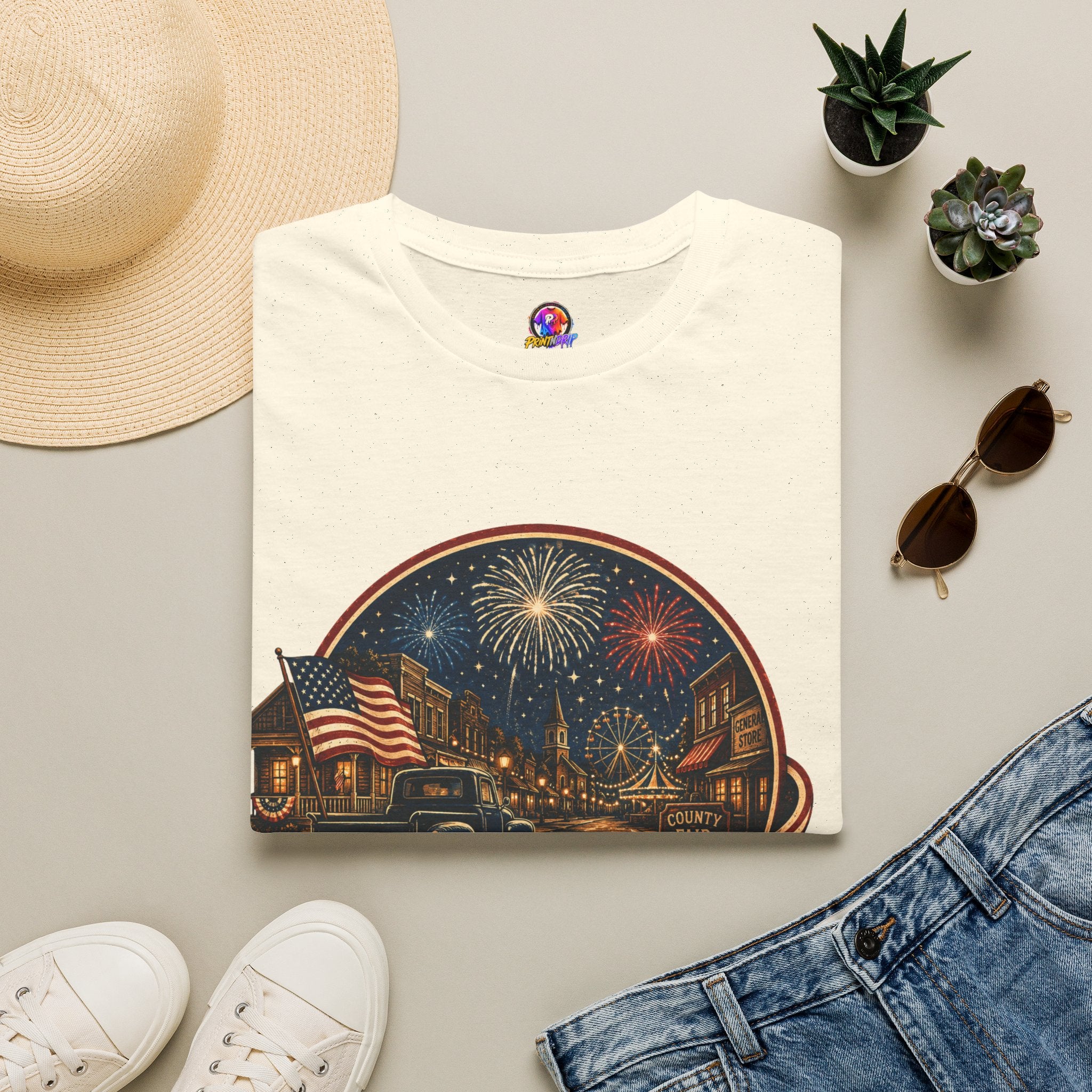 Small Town Big Freedom T-Shirt — Patriotic 4th of July Fireworks Tee
