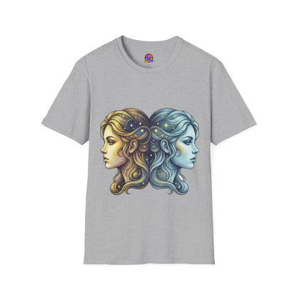 Zodiac Gemini Sun & Moon T-Shirt — Dual Faces Cosmic Design