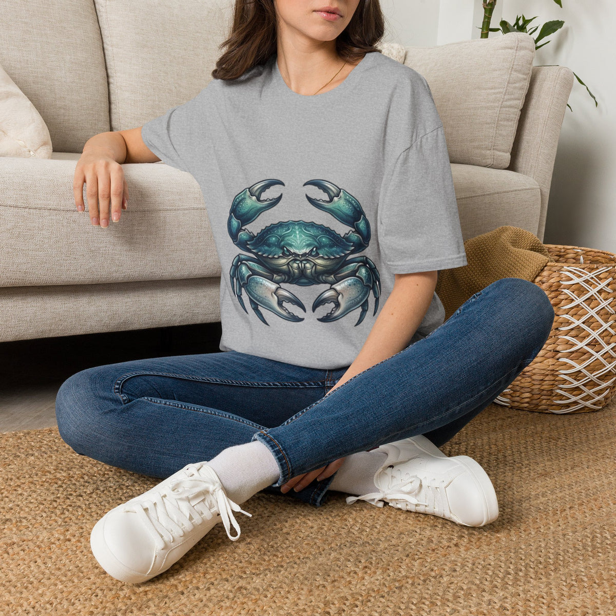 Cancer Zodiac Crabby Coastal Tee - Blue Green Crab Graphic T-Shirt