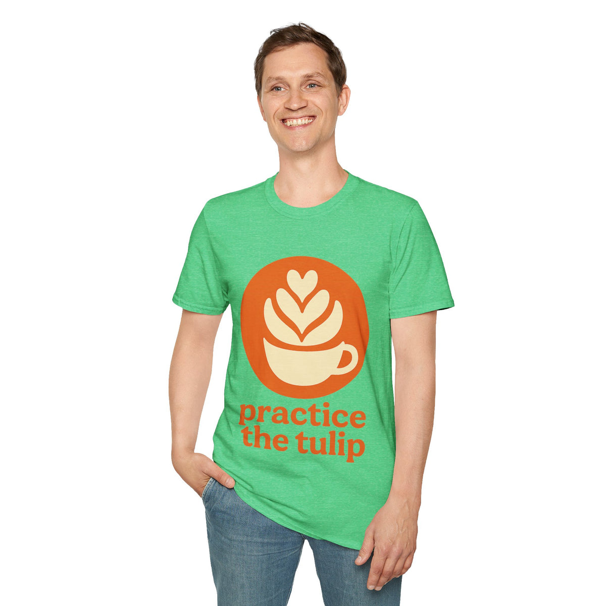 "Practice The Tulip" Latte Art Coffee Graphic Tee - Aesthetic Orange Barista White T-Shirt - Trending Now - September 2026