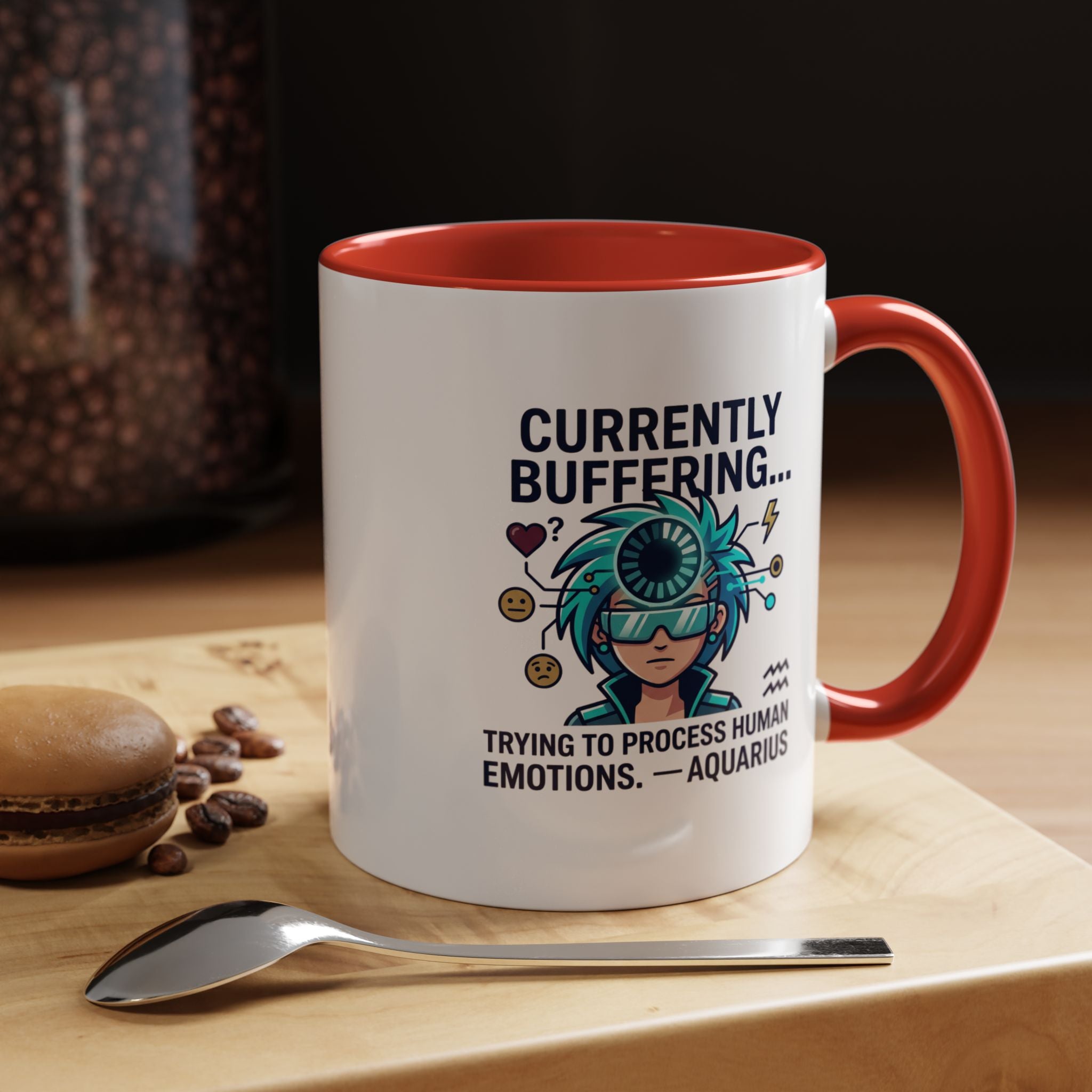 Aquarius Coffee Mug — "Currently Buffering... Trying to Process Human Emotions" Accent Ceramic Mug