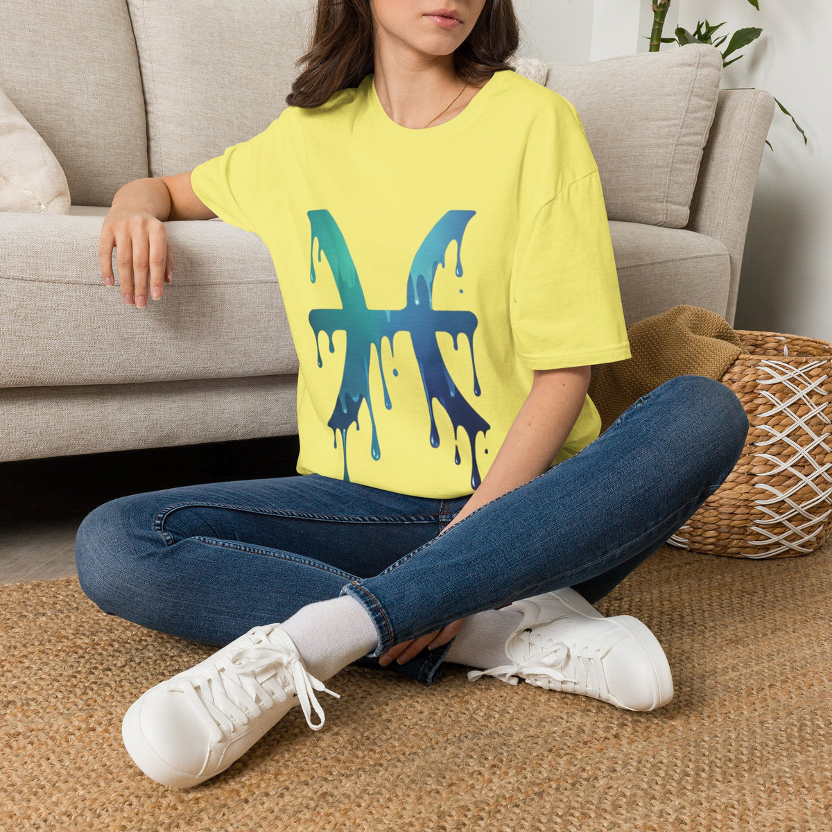 Pisces Drip Zodiac T-Shirt — Blue Gradient Astrological Tee