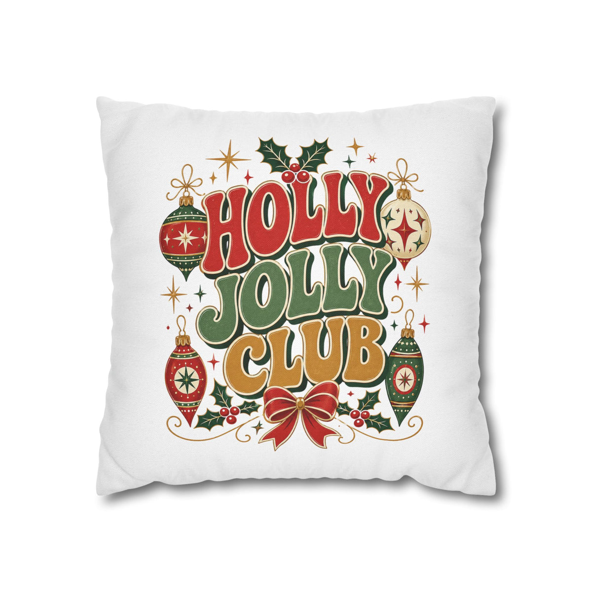 Holly Jolly Club Christmas Pillowcase — Festive Holiday Decorative Cover