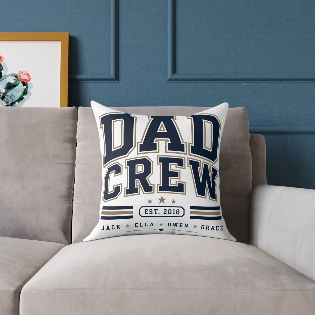Dad Crew Square Pillow Milo Bailey Dog Dad Mom— Personalized Family Name & Est. Year Accent Pillow