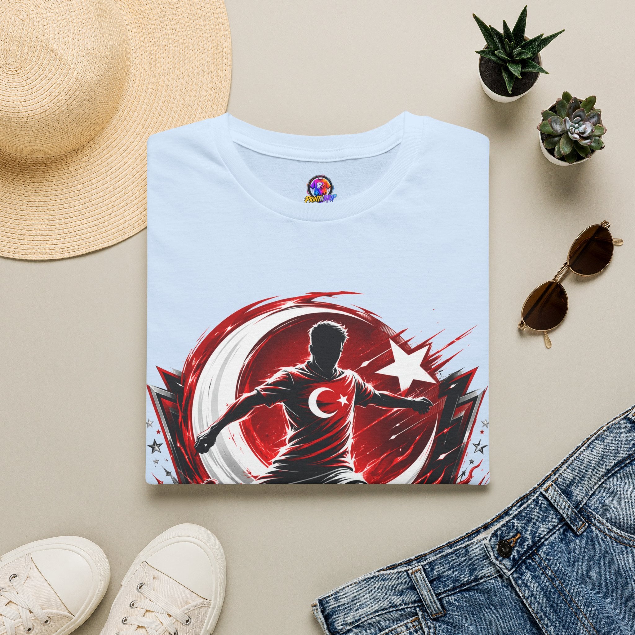 Turkey Crimson Flame Soccer T-Shirt — Turkish Crescent & Star Football Fan Tee