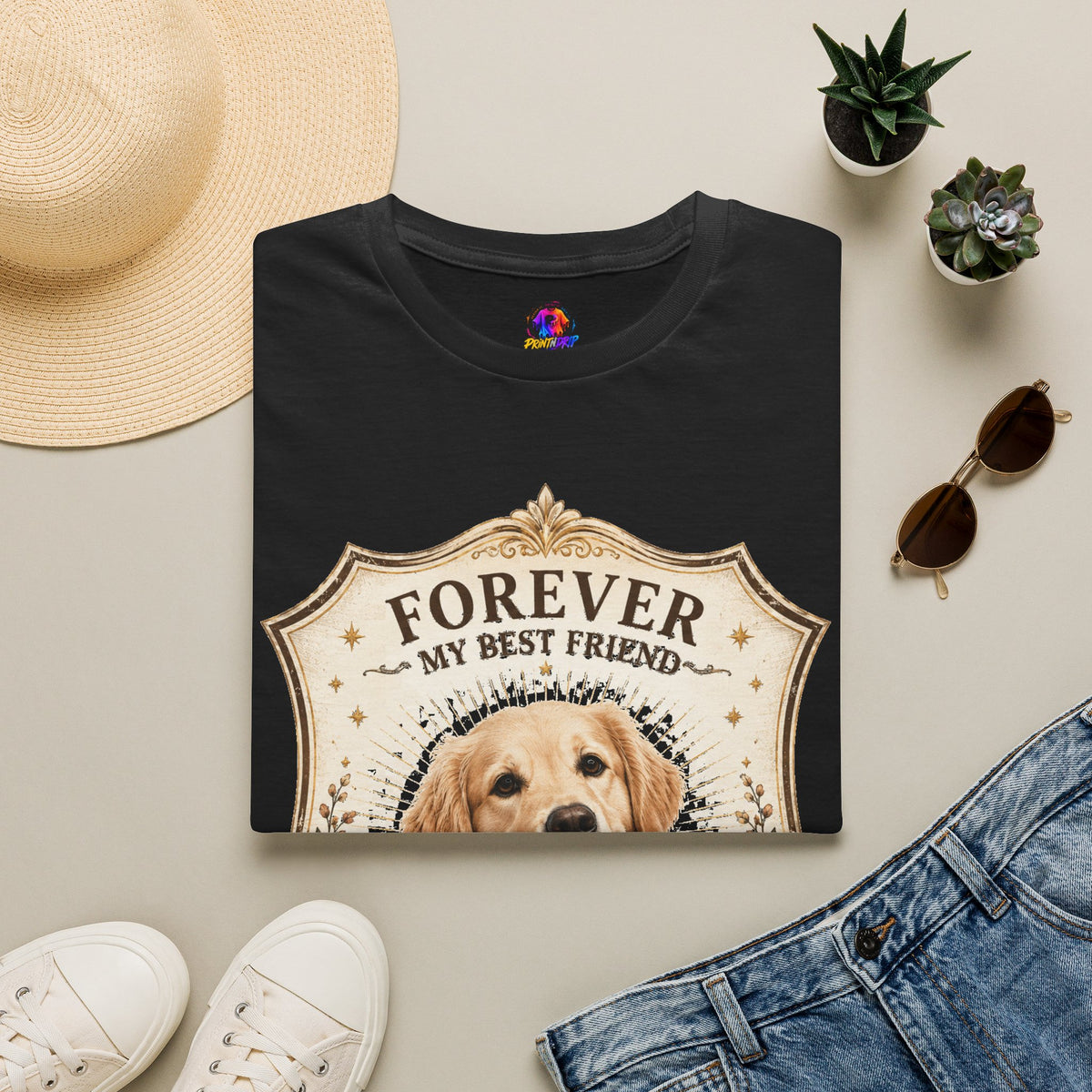 Dog Memorial T-Shirt — "Forever My Best Friend" Personalized Golden Retriever Tribute
