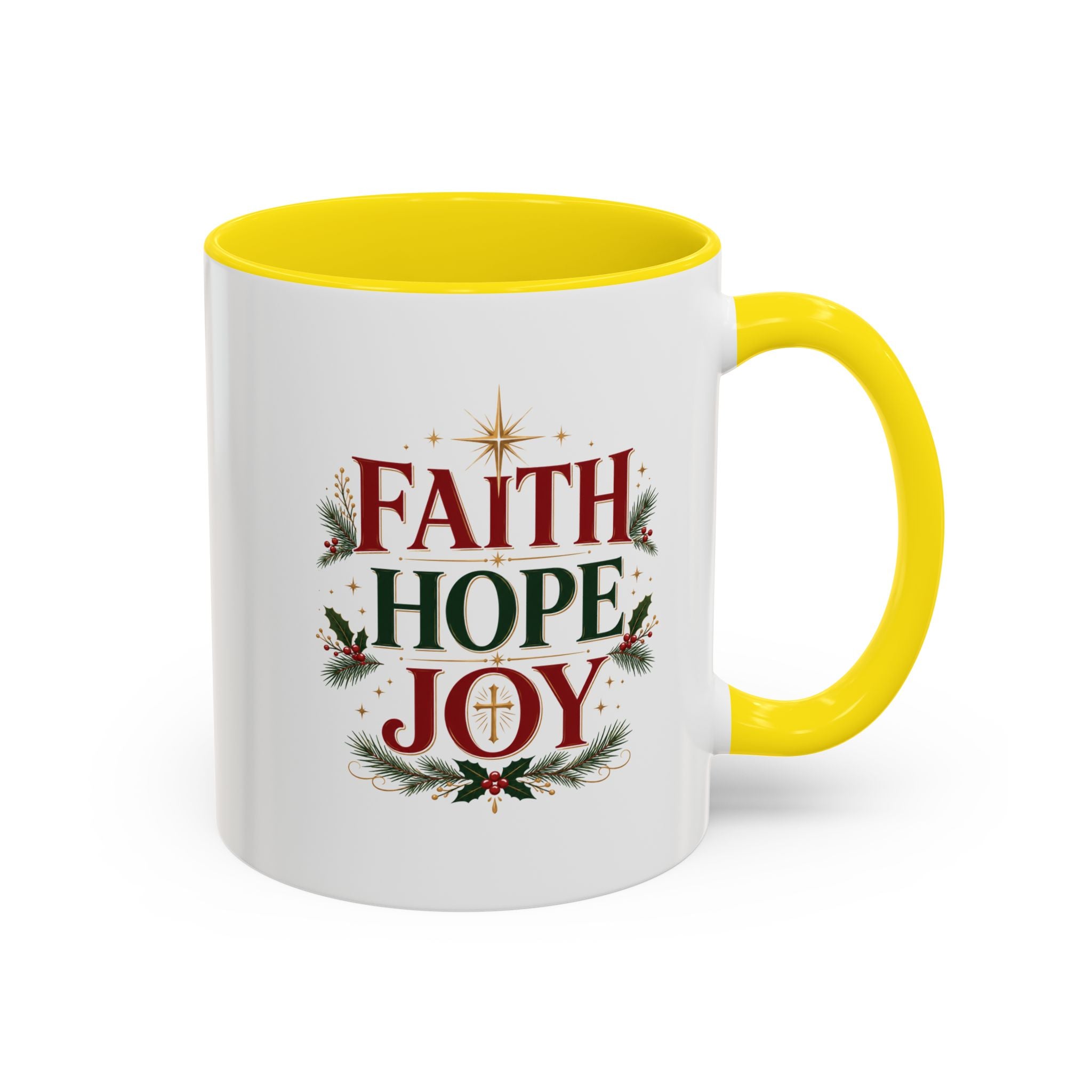 Faith Hope Joy Coffee Mug — Christmas Holiday Inspirational Accent Mug