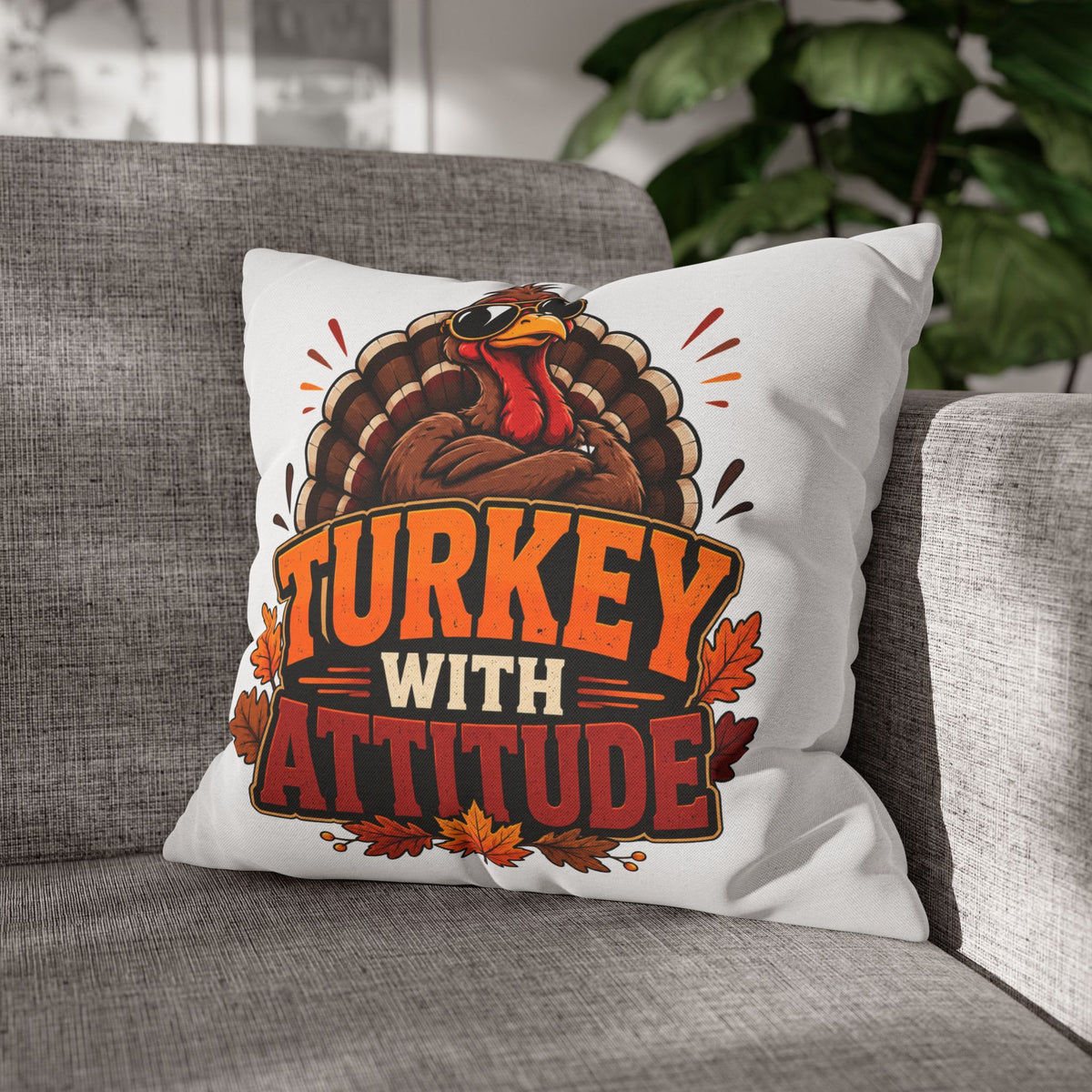 Thanksgiving Turkey With Attitude Pillowcase — Funny Thanksgiving Decorative Pillow Cover