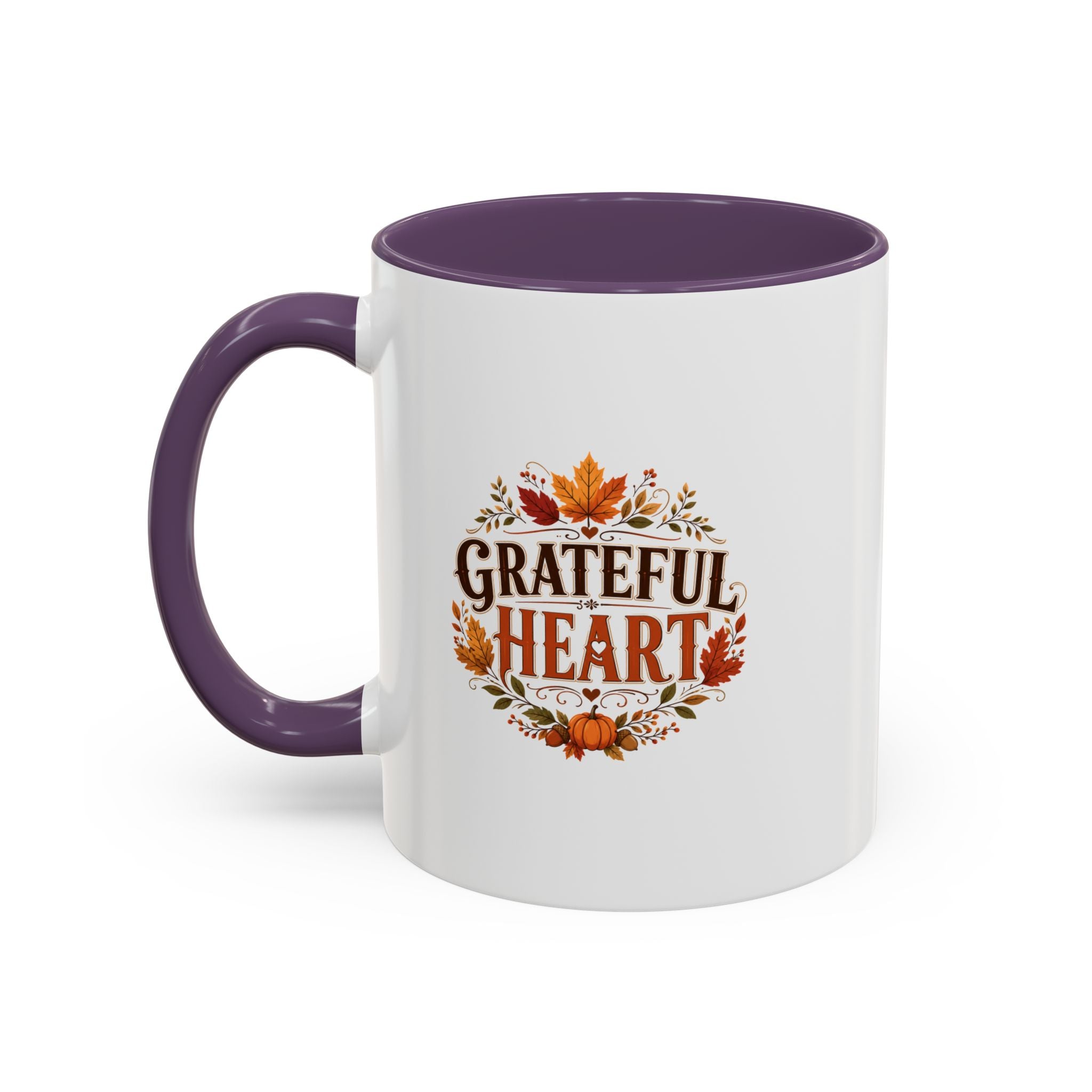 Thanksgiving Mug Grateful Heart Coffee Mug — Fall Leaves Pumpkin Accent Mug