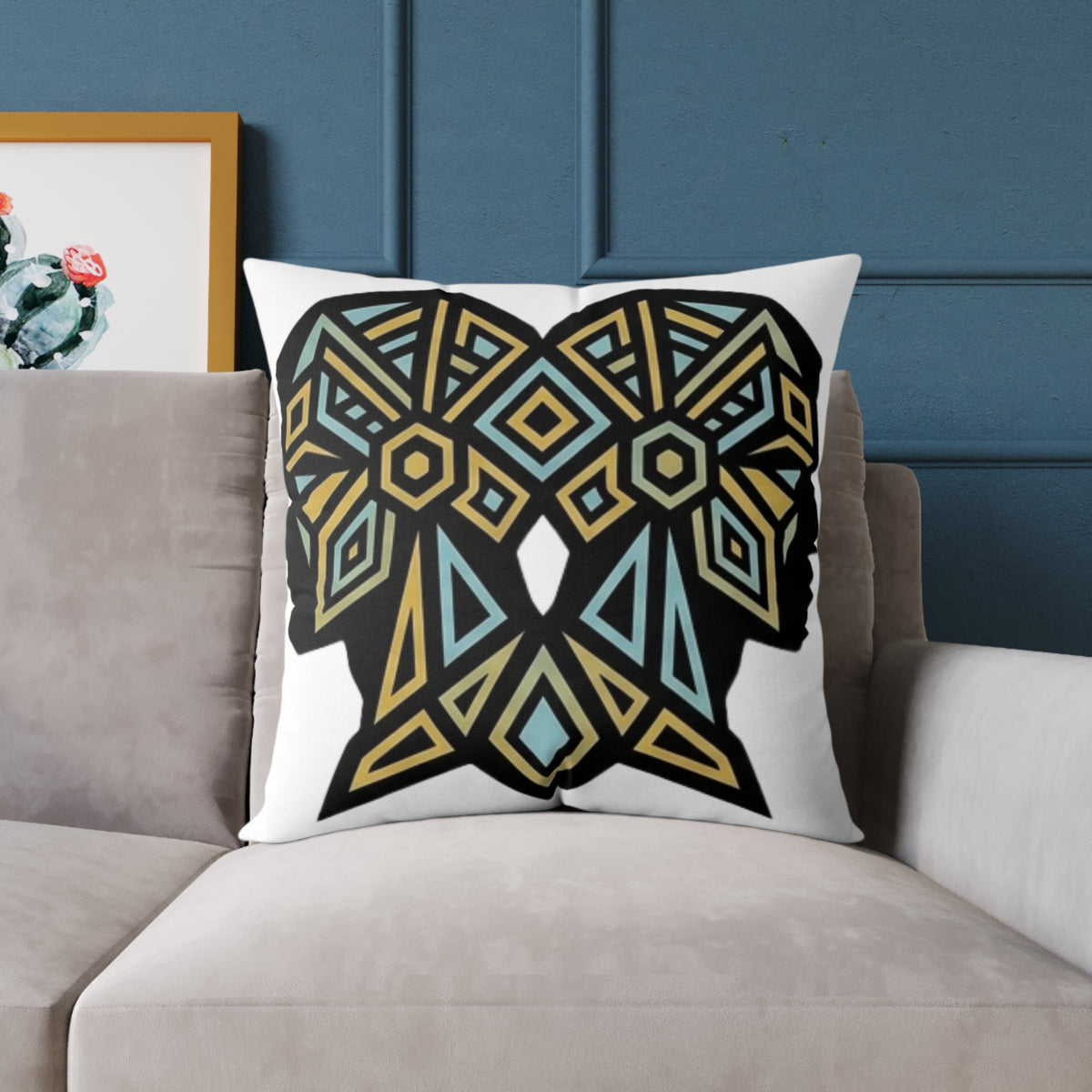 Gemini Zodiac Geometric Elephant Throw Pillow — Boho Tribal Canvas Accent