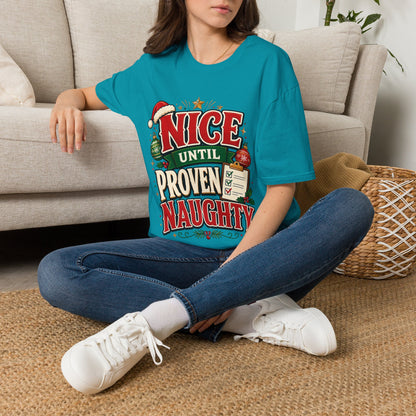 Christmas T-Shirt — "Nice Until Proven Naughty" Holiday Tee