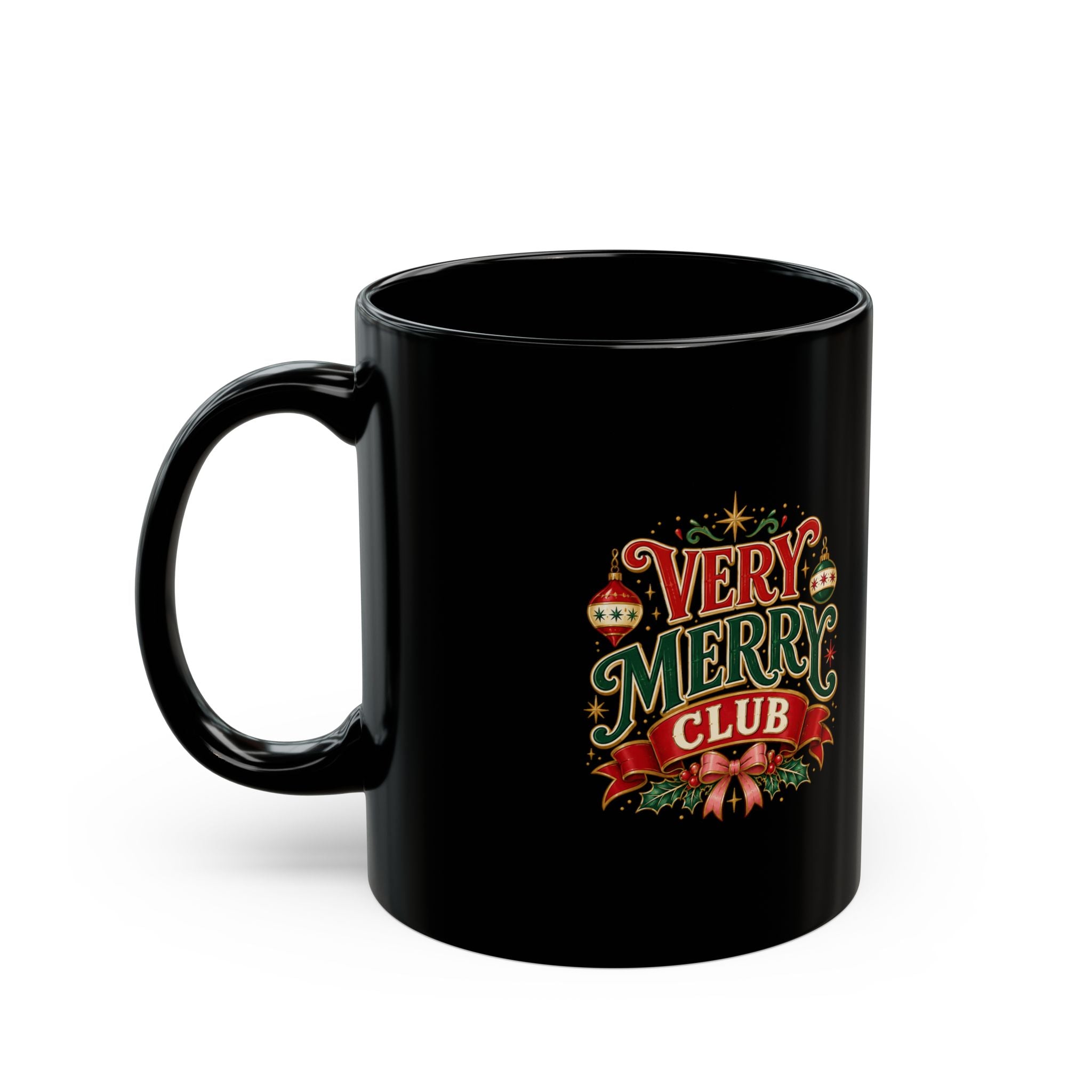 Very Merry Club Black Mug — Holiday Christmas Coffee Cup