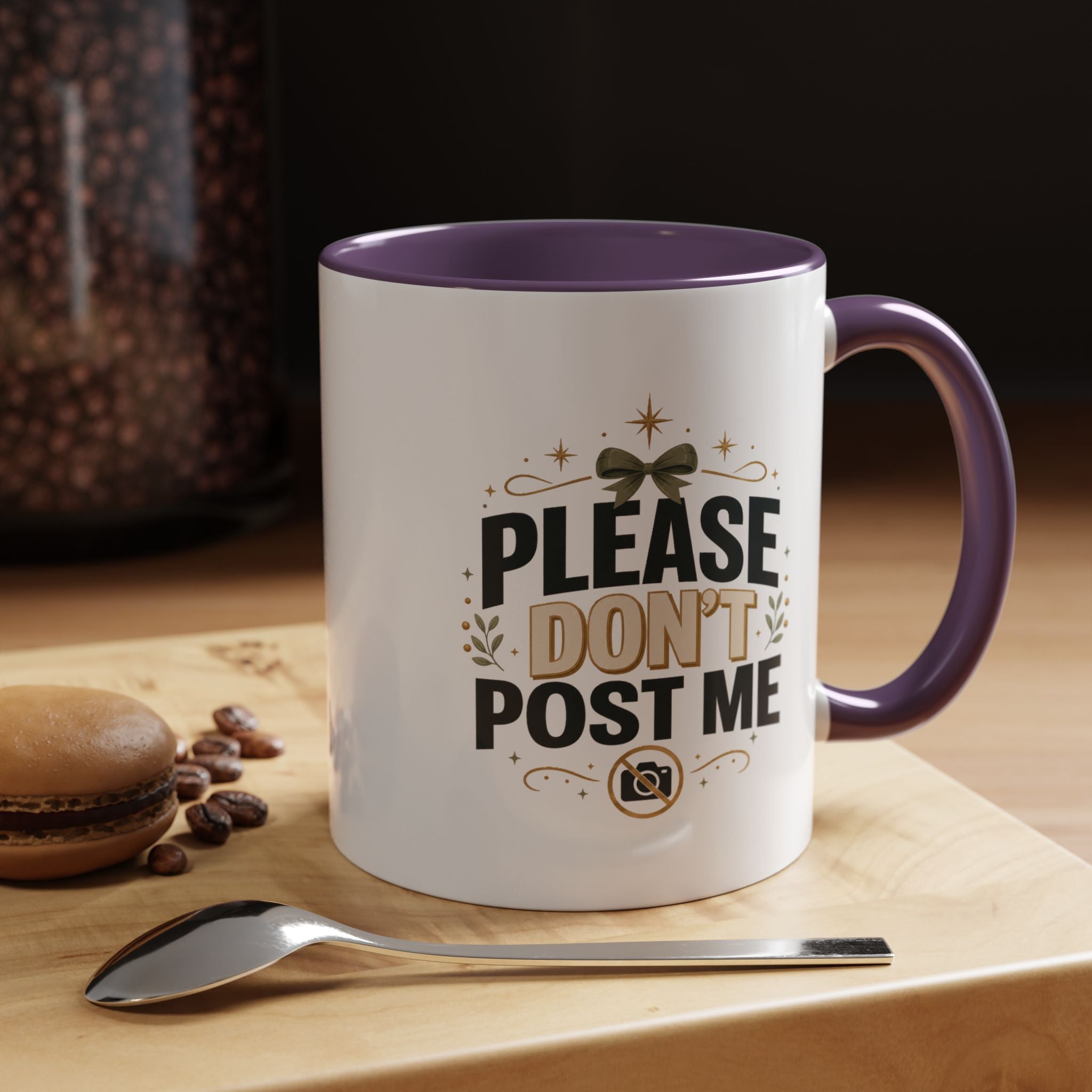Christmas Please Don't Post Me Accent Coffee Mug — Funny Privacy Camera Gift