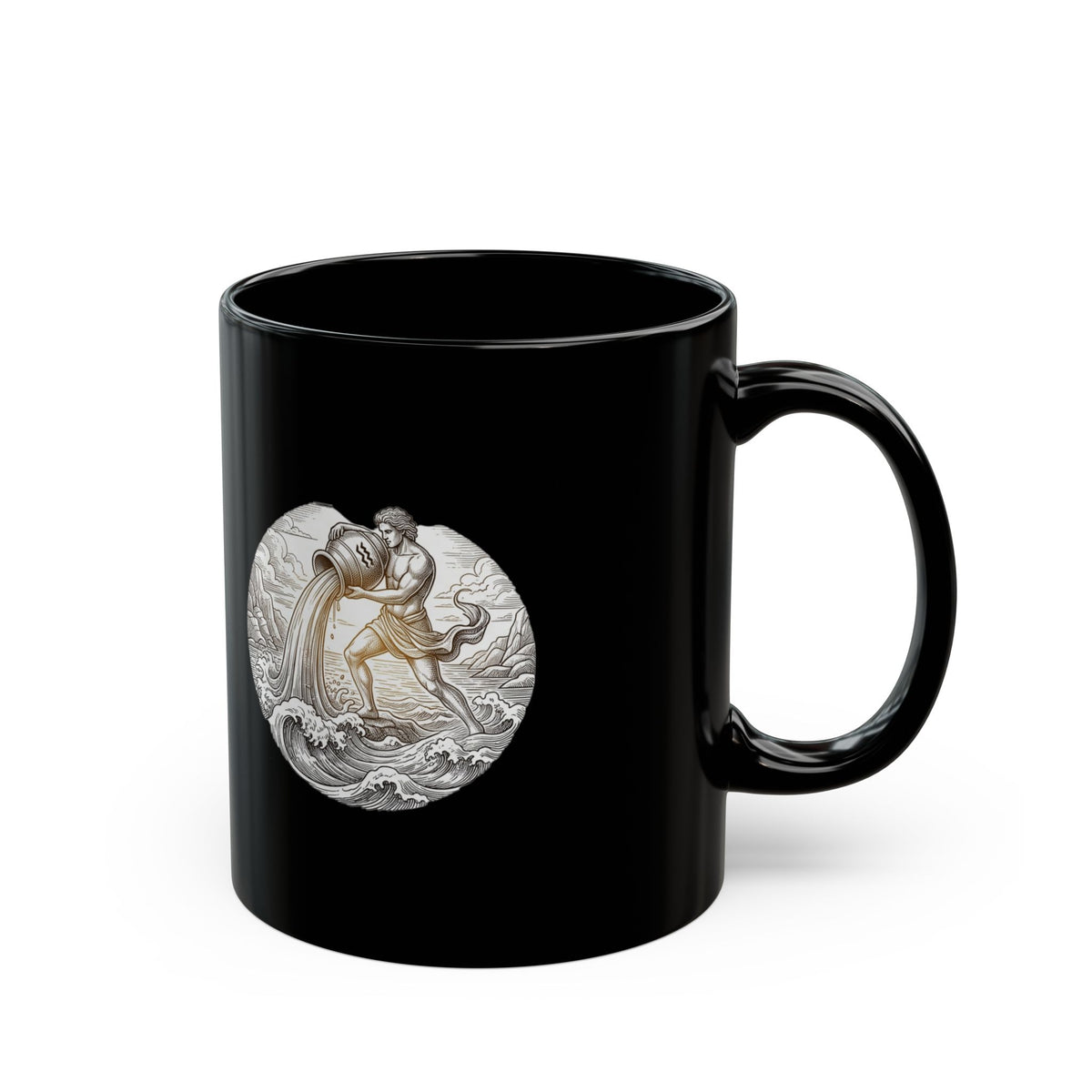 Aquarius Zodiac Astrology Aquarius Mug – Zodiac Water Bearer Black Ceramic Coffee Cup