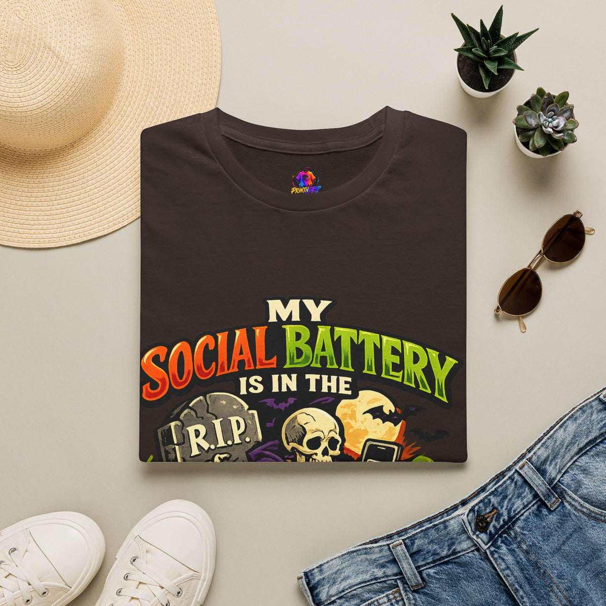Halloween My Social Battery Unisex Softstyle T-Shirt