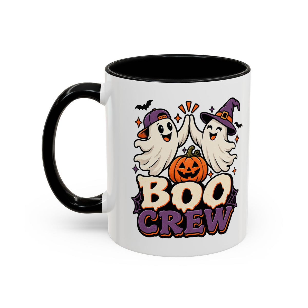 Boo Crew Halloween Accent Coffee Mug — Cute Ghosts & Jack-O'-Lantern Design (11/15 oz)