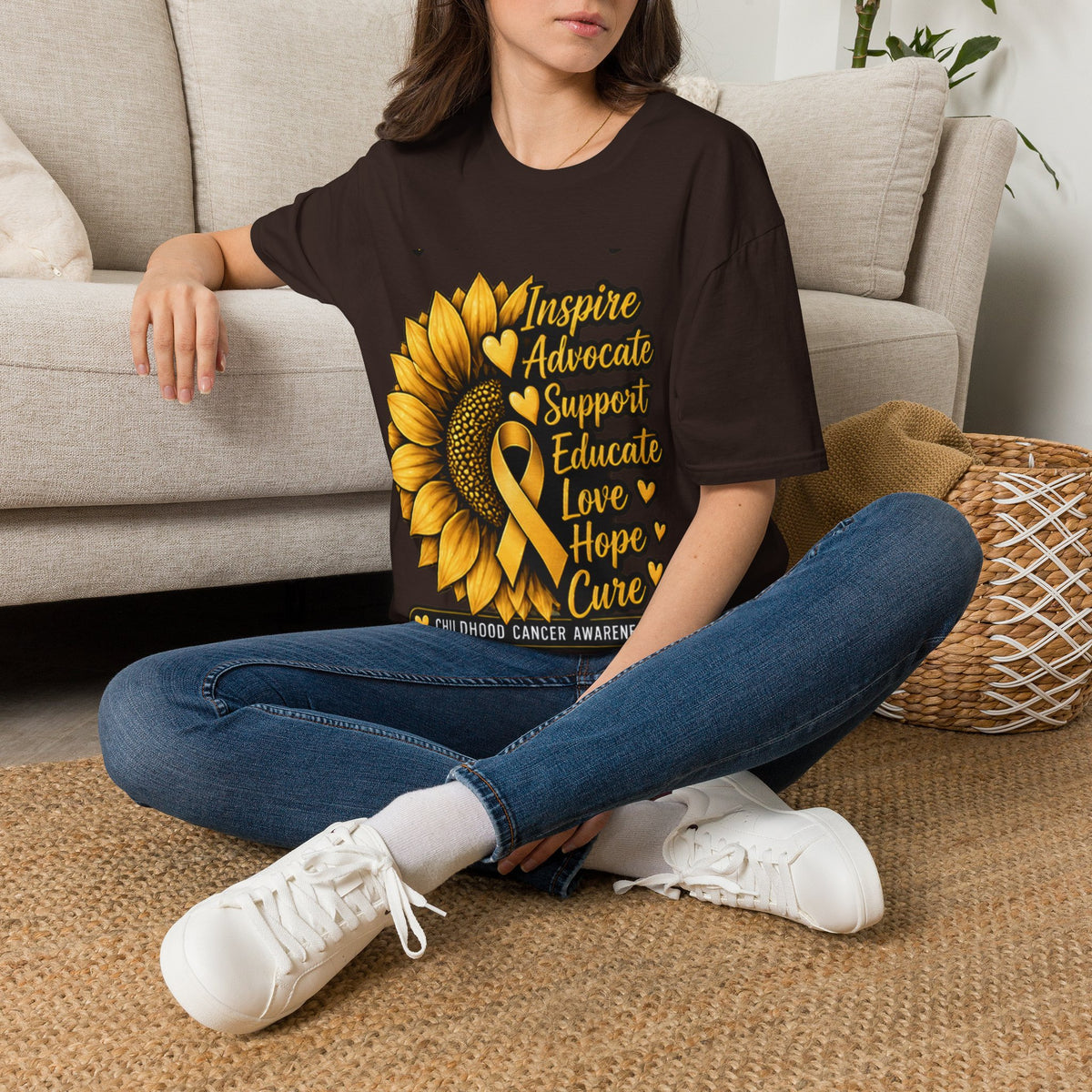 Childhood Cancer Awareness Sunflower T-Shirt – Inspire Advocate Support Educate Love Hope Cure