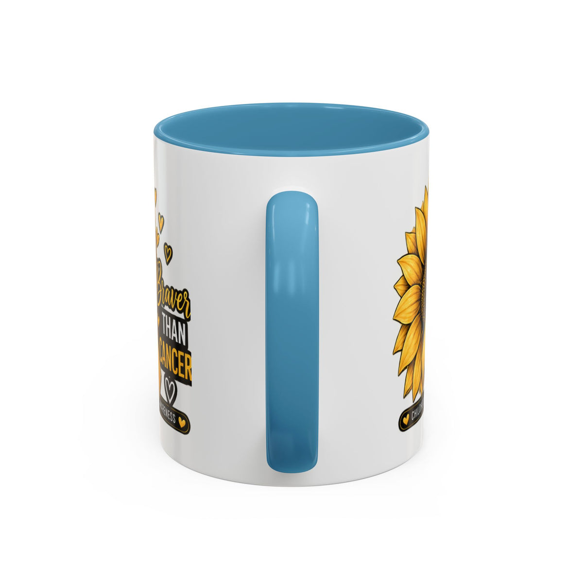 Childhood Cancer Awareness Mug — "Braver Than Cancer" Sunflower & Gold Ribbon