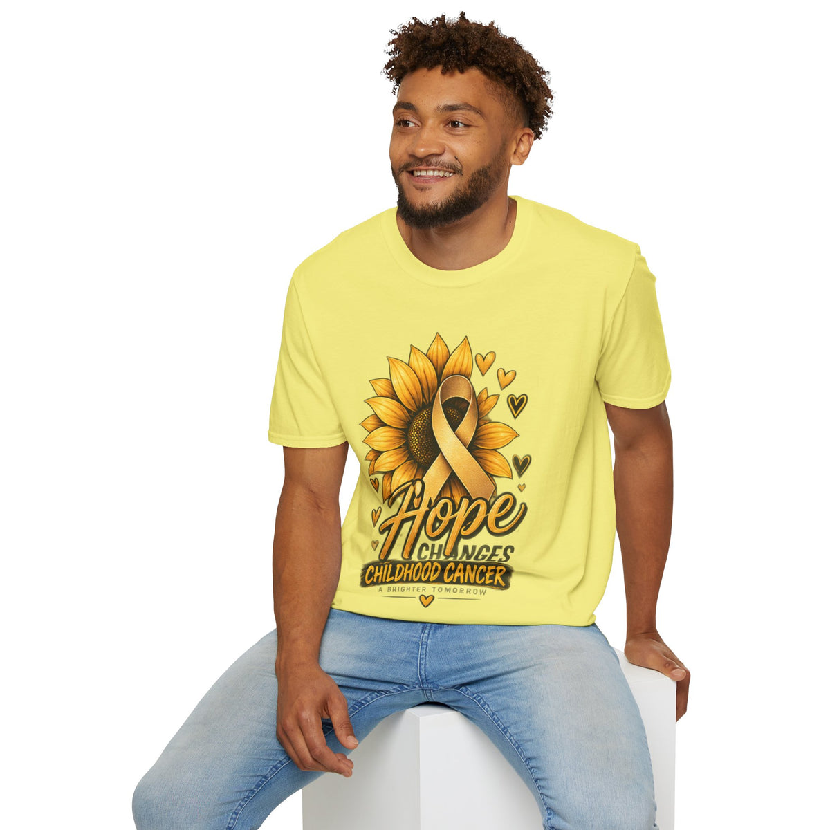 Childhood Cancer Awareness T-Shirt — "Hope Changes Lives" Sunflower Ribbon