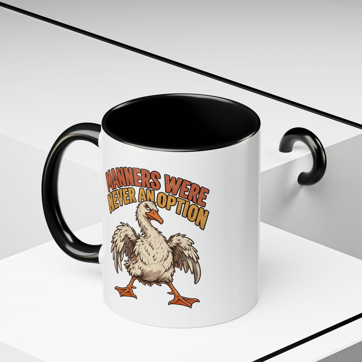 Coffee Mug — "Manners Were Never An Option" Funny Rude Chicken Accent Mug
