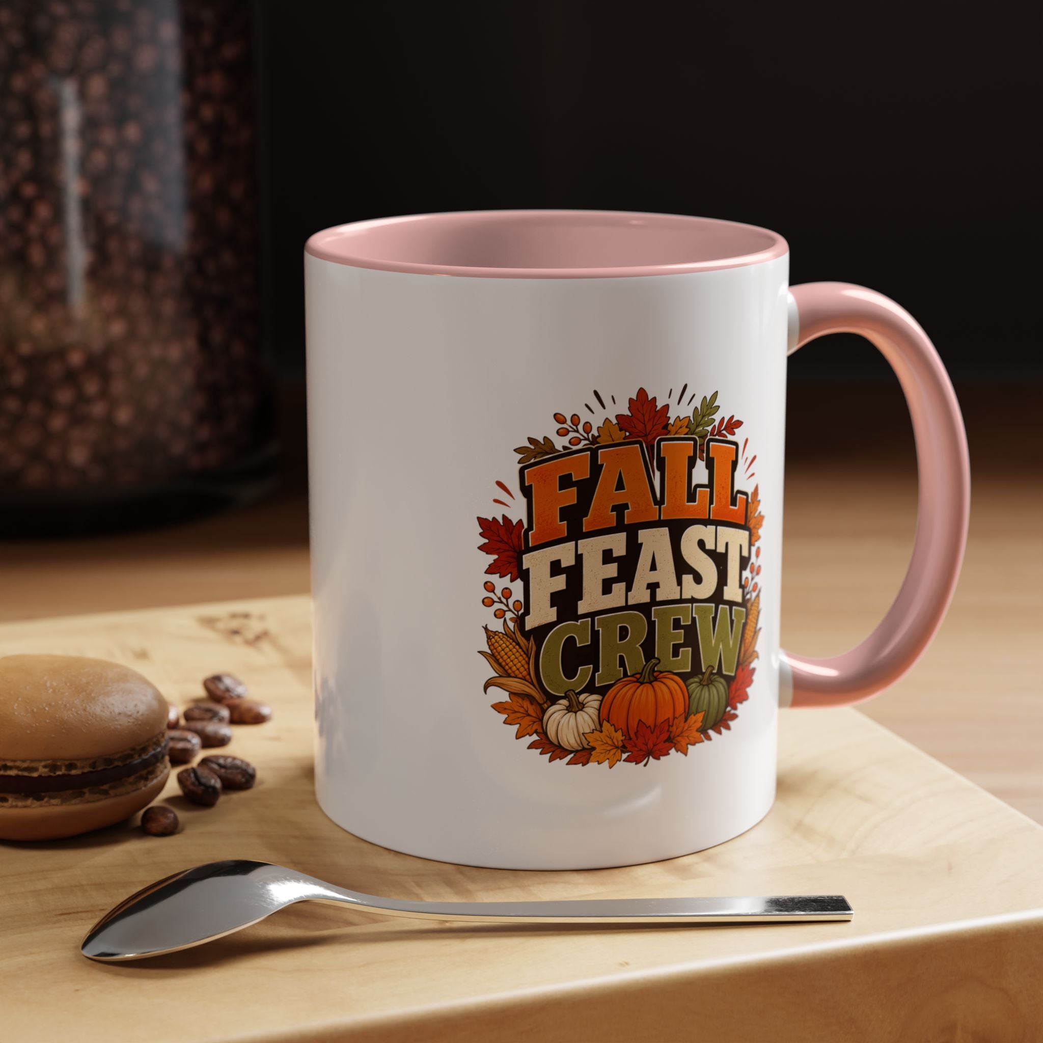 Thanksgiving Mug Fall Feast Crew Coffee Mug — Autumn Pumpkin & Leaves Accent Mug