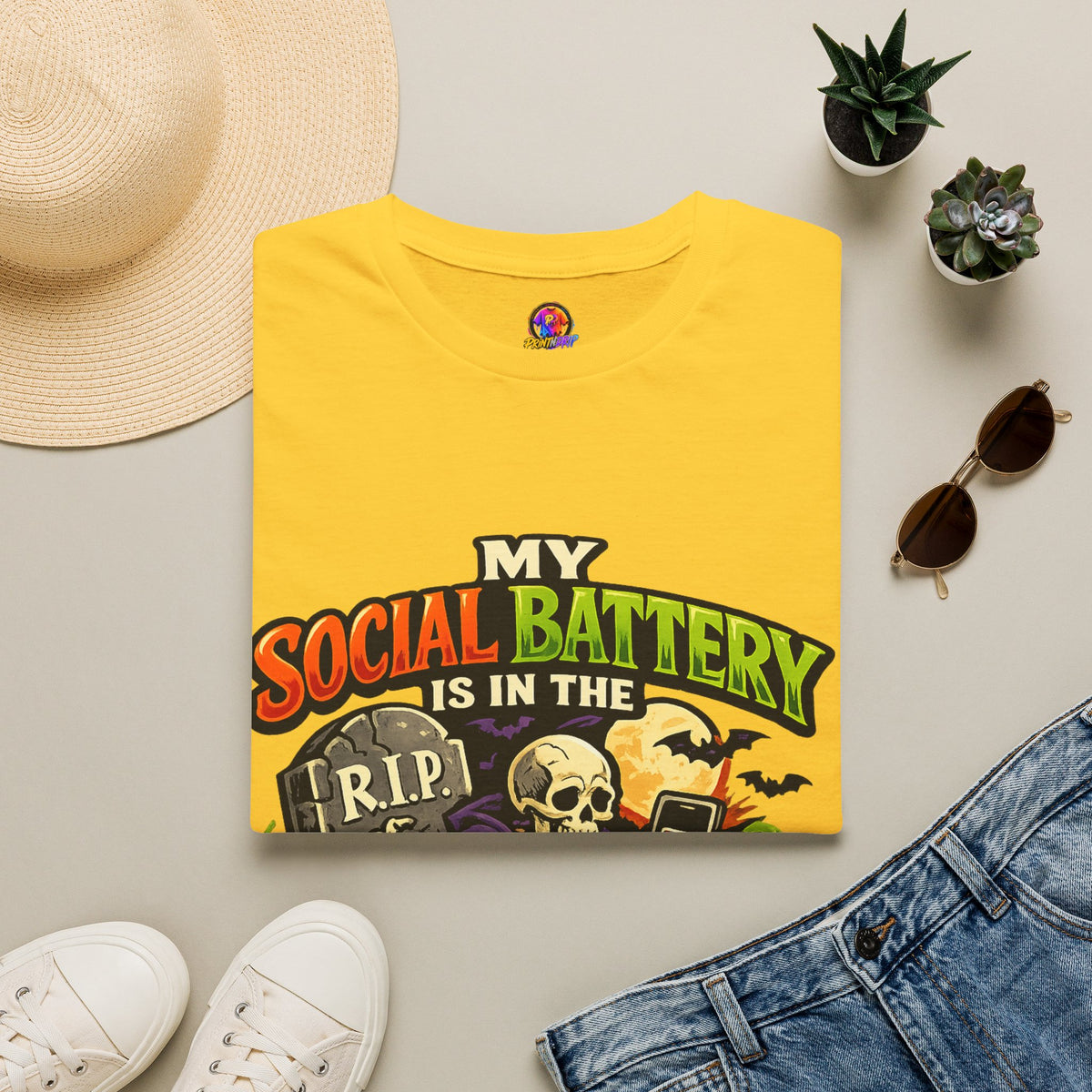 Halloween My Social Battery Unisex Softstyle T-Shirt
