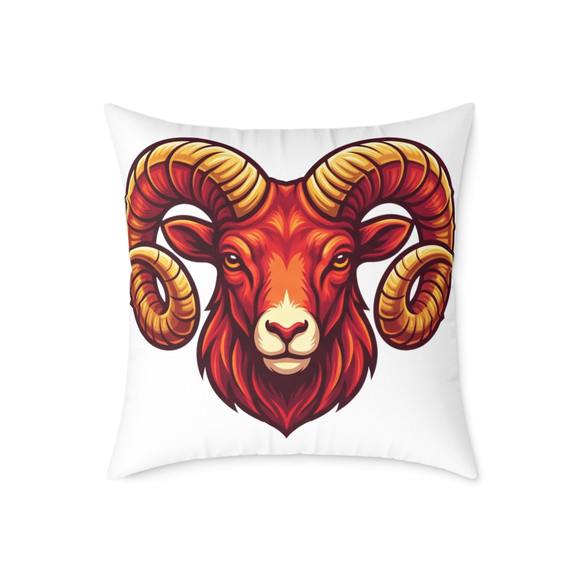 Aries Zodiac Ram Head Throw Pillow — Bold Zodiac Aries Accent Cushion