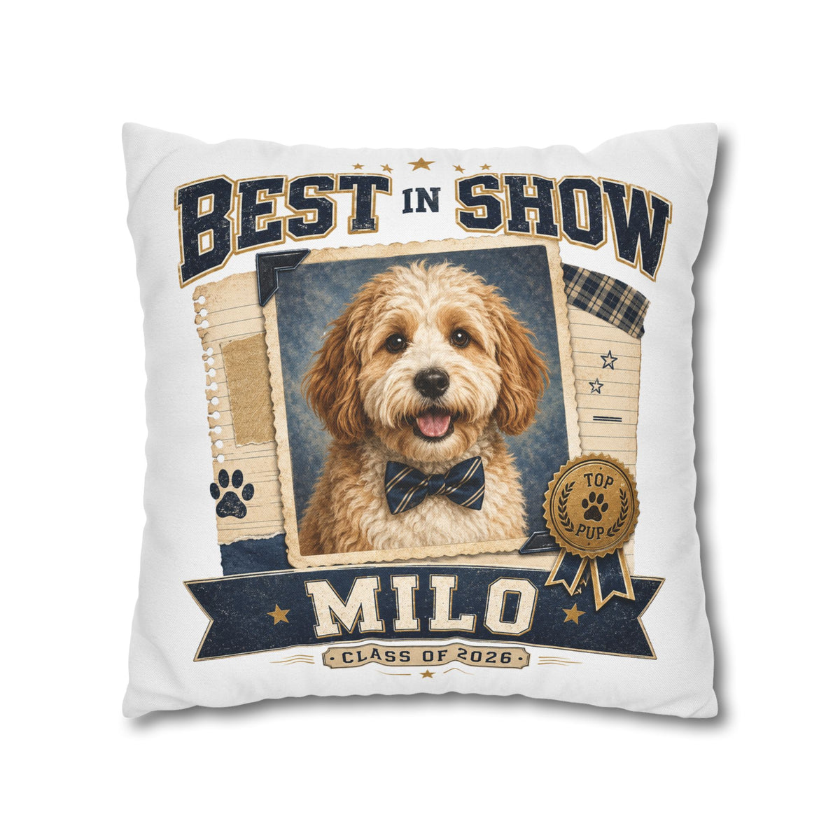Best in Show Personalized Dog Pillowcase — 'Milo' Pet Portrait Throw Pillowcase Milo Bailey Dog Dad Mom
