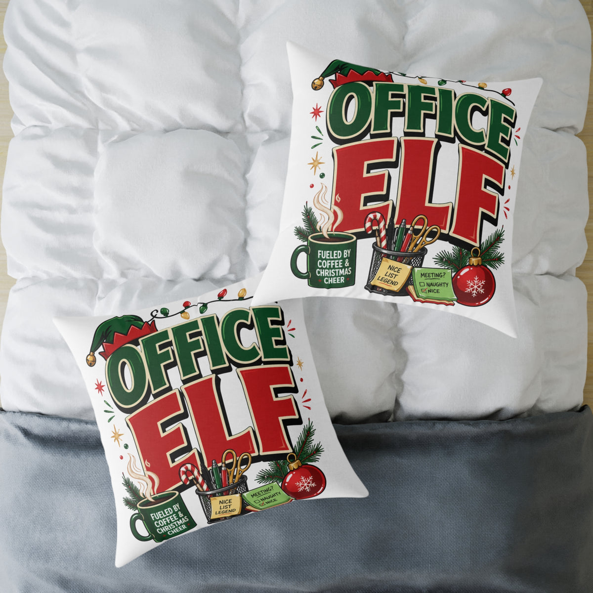 Office Elf Christmas Pillow