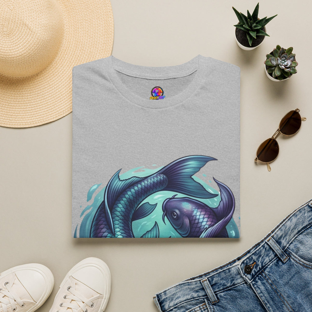 Koi Fish Circle T-Shirt — Artistic Yin Yang Aquatic Tee
