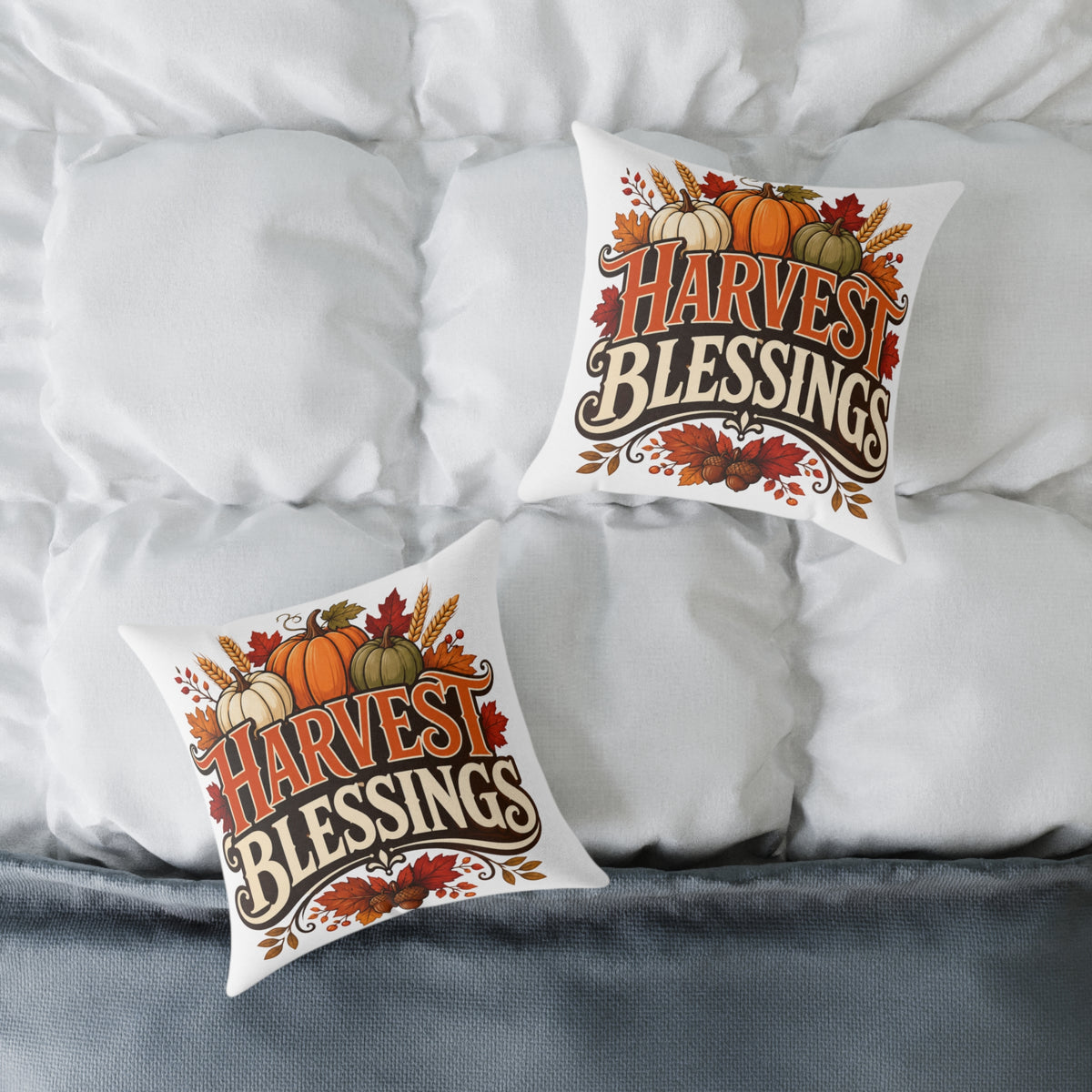 Thanksgiving Harvest Blessings Fall Throw Pillow — Autumn Pumpkin Decorative Pillow