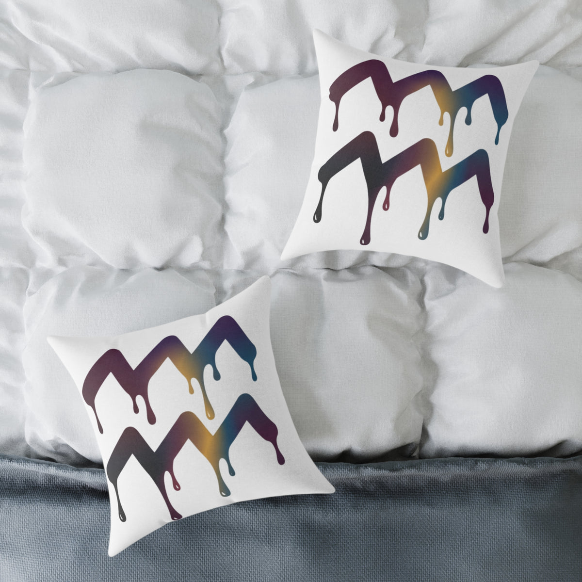 Aquarius Zodiac Dripping Rainbow Chevron Pillow — Colorful Geometric Throw Pillow