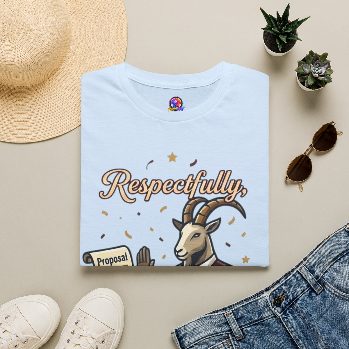 T-Shirt — "Respectfully, No" Capricorn Goat Proposal Funny Zodiac Tee