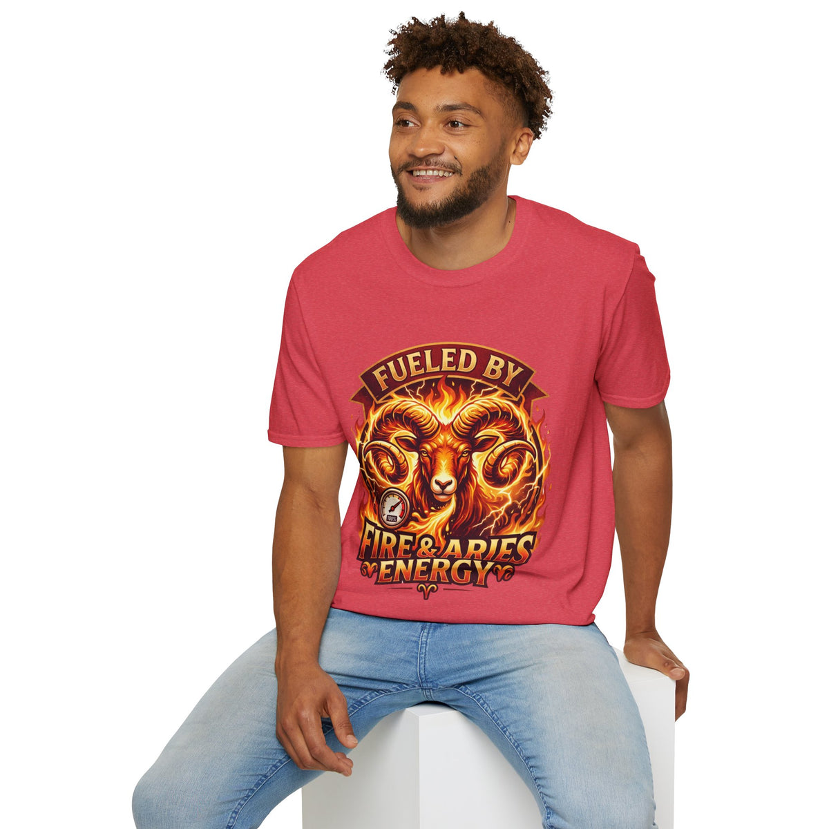 Aries Zodiac Fueled By Fire & Aries Energy T-Shirt — Zodiac Ram Graphic Tee