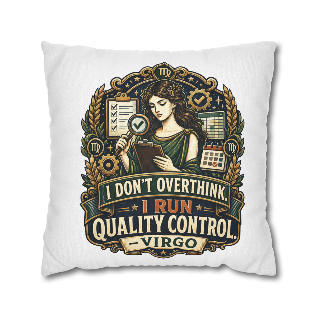 Virgo Quality Control Pillowcase — “I Don't Overthink, I Run Quality Control” Astrology Throw Pillowcase