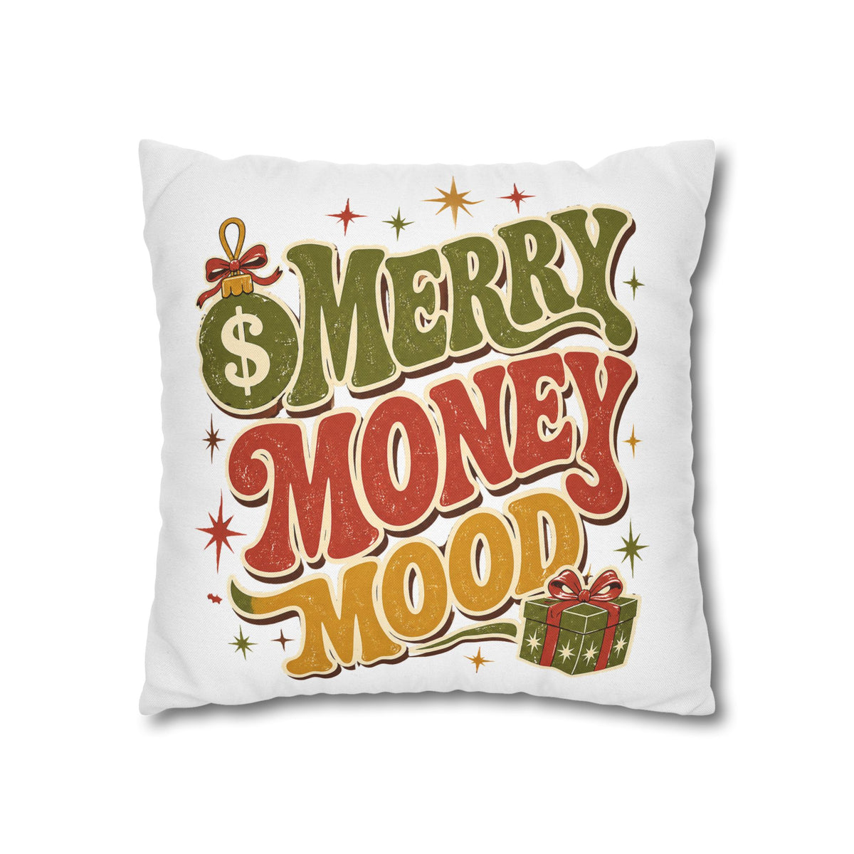 Merry Money Mood Pillowcase Modern Day Christmas — Festive Holiday Decorative Throw Pillow Cover