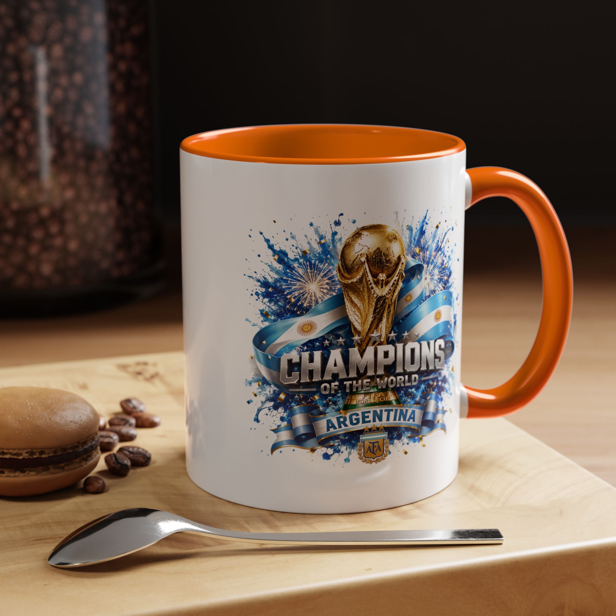 Argentina World Champions Coffee Mug — 'Champions of the World' Soccer Trophy Design