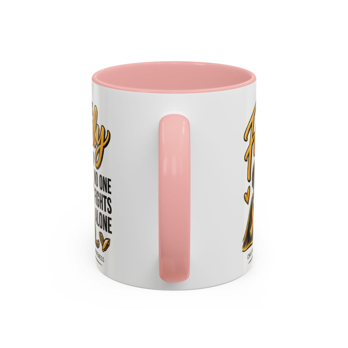 Childhood Cancer Awareness Accent Coffee Mug – "In This Family No One Fights Alone" (11/15oz)
