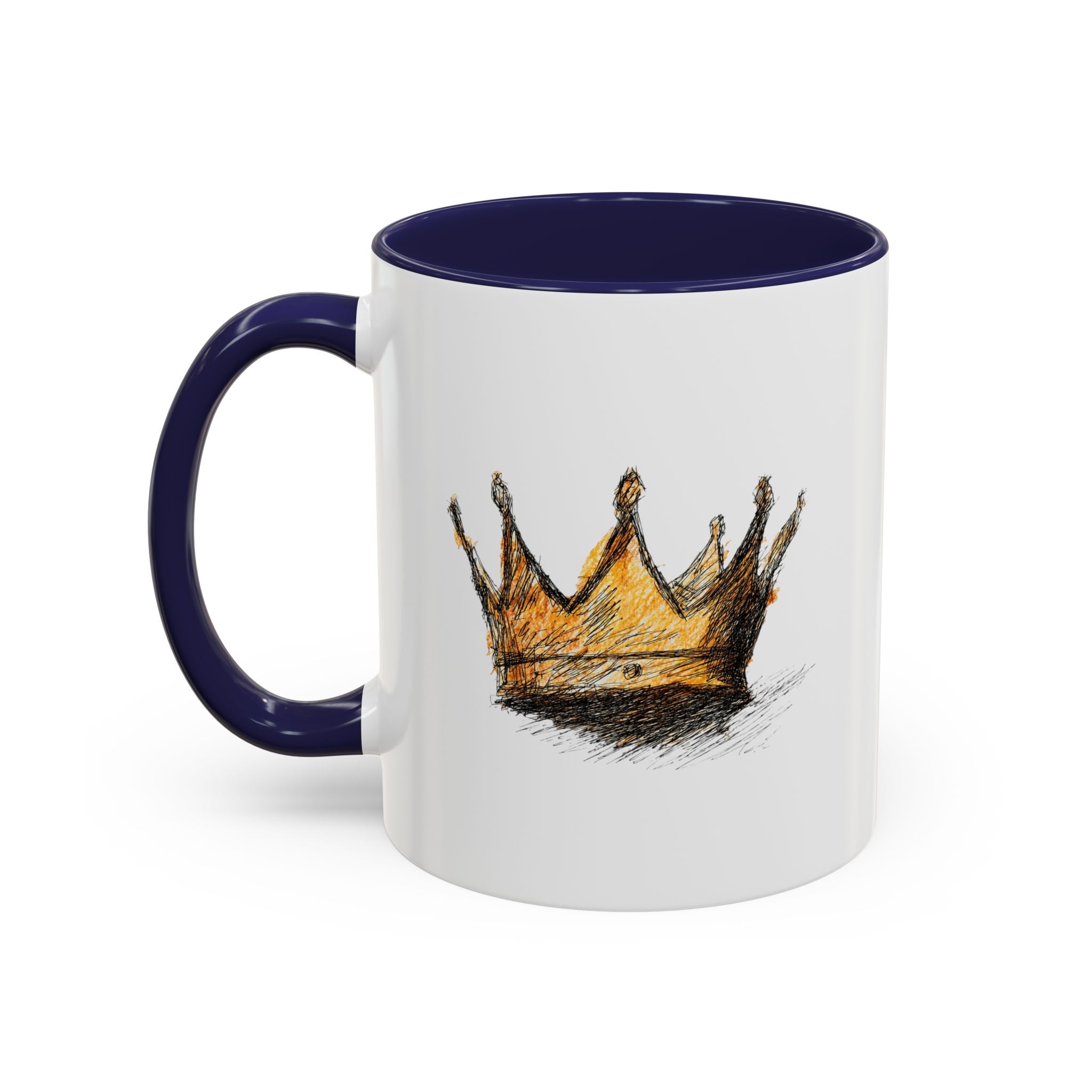 Royal Crown Accent Coffee Mug — Hand-Sketched Gold Crown Design