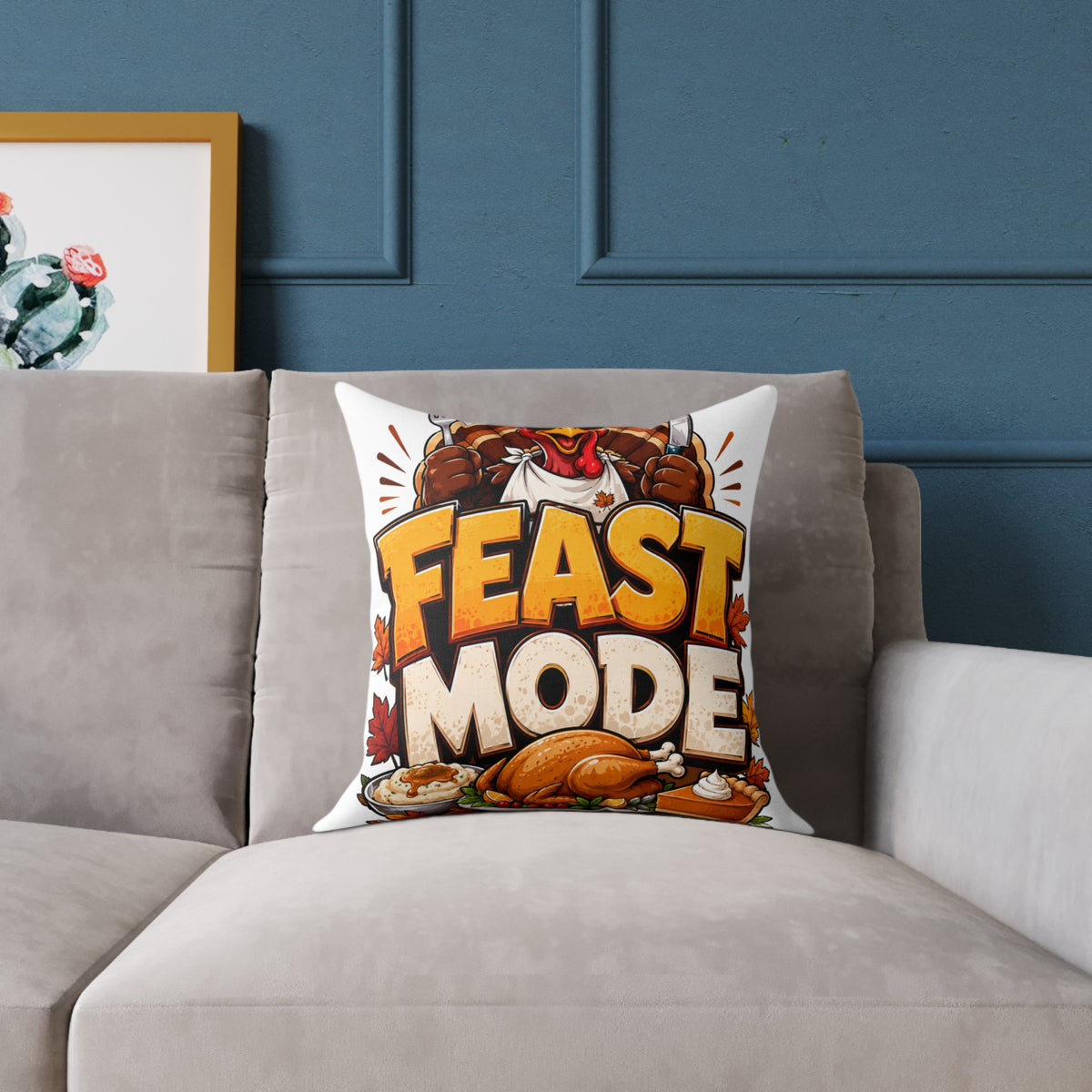 Thanksgiving Feast Mode Throw Pillow — Thanksgiving Turkey Holiday Decor