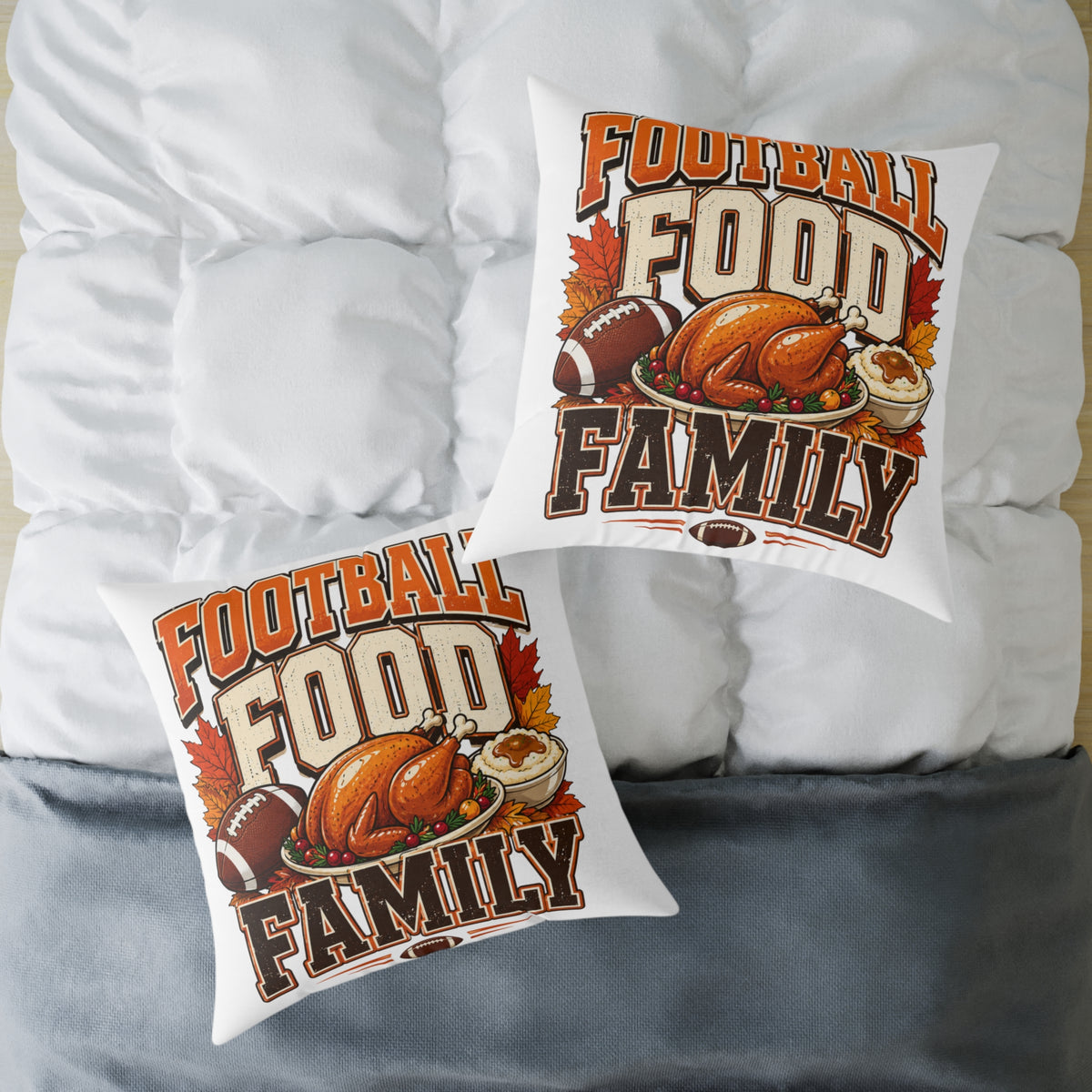 Thanksgiving Football Food Family Pillow — Game Day Thanksgiving Throw Pillow
