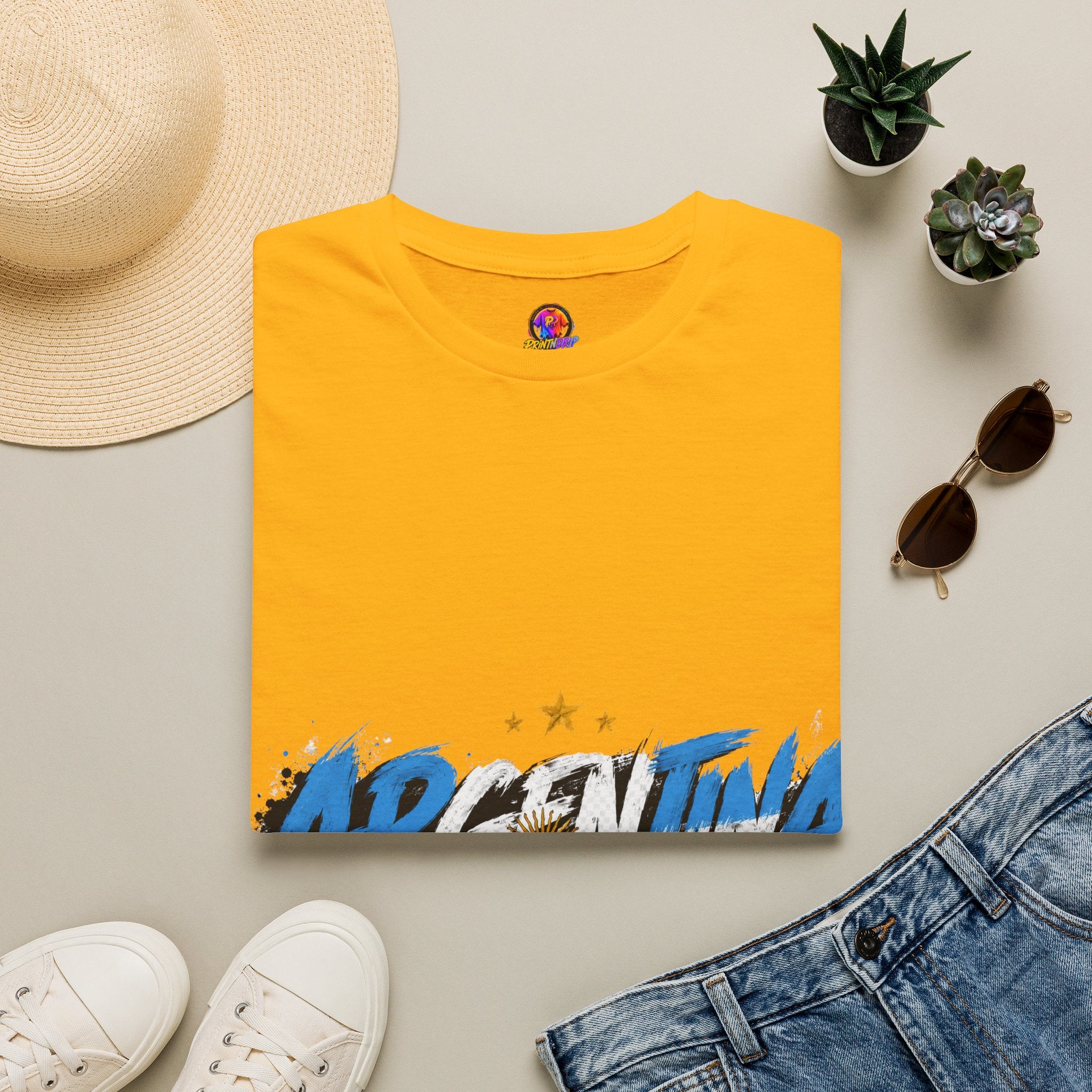 Argentina Graffiti T-Shirt — Soccer Fan Tee with Three Stars & Sun Emblem