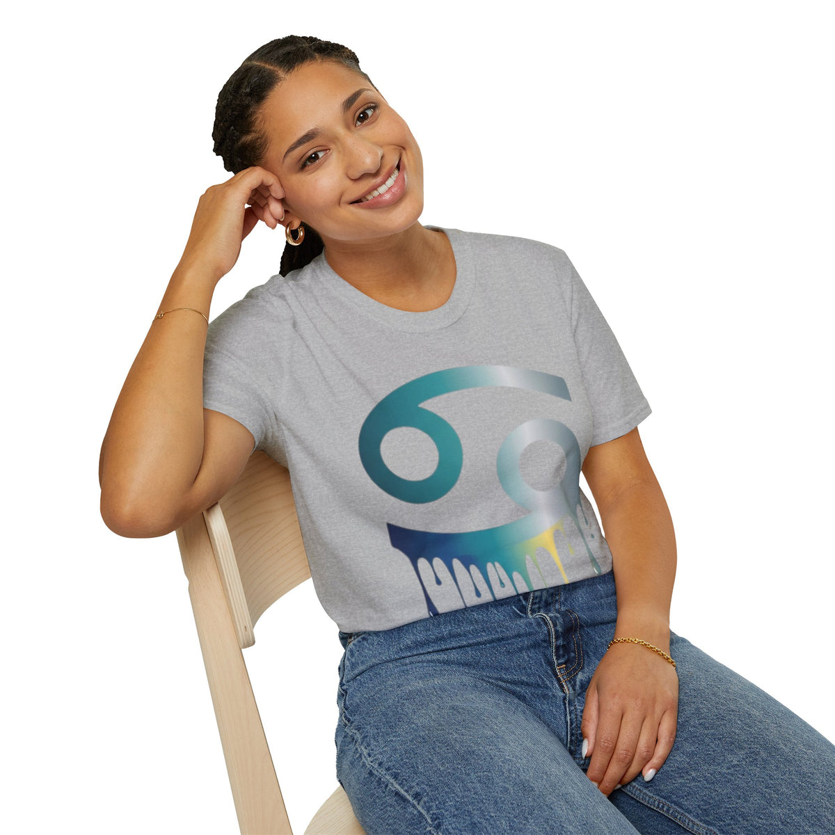 Cancer Zodiac T‑Shirt — Dripping Gradient Astrology Tee (Cancer Symbol)