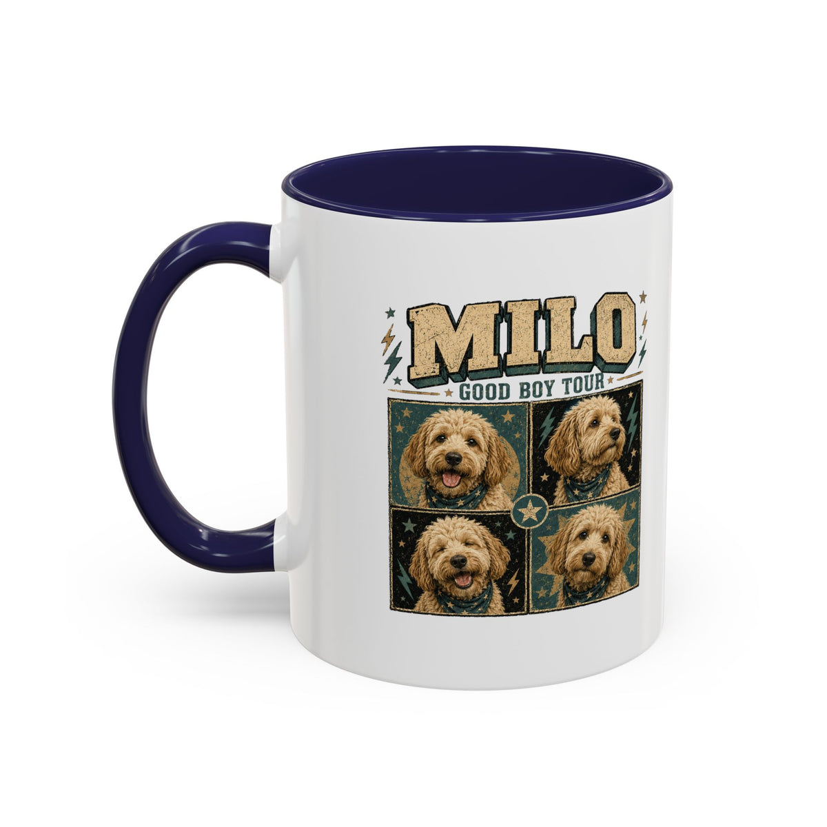 Milo Bailey Dog Dad Mom Personalized Dog Mug — "Milo: Good Boy Tour" Photo Accent Coffee Mug