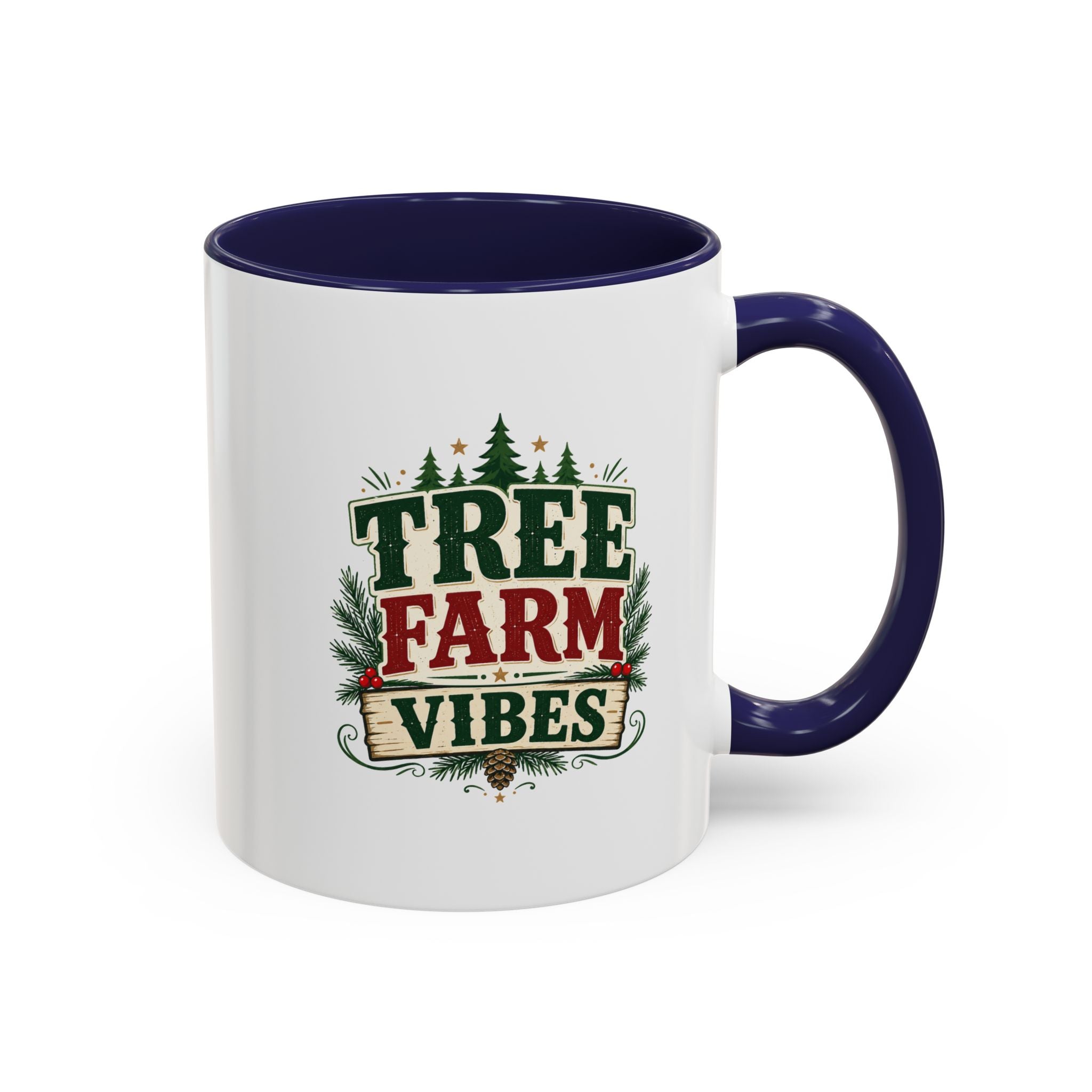 Tree Farm Vibes Accent Coffee Mug — Rustic Christmas Holiday Coffee Cup