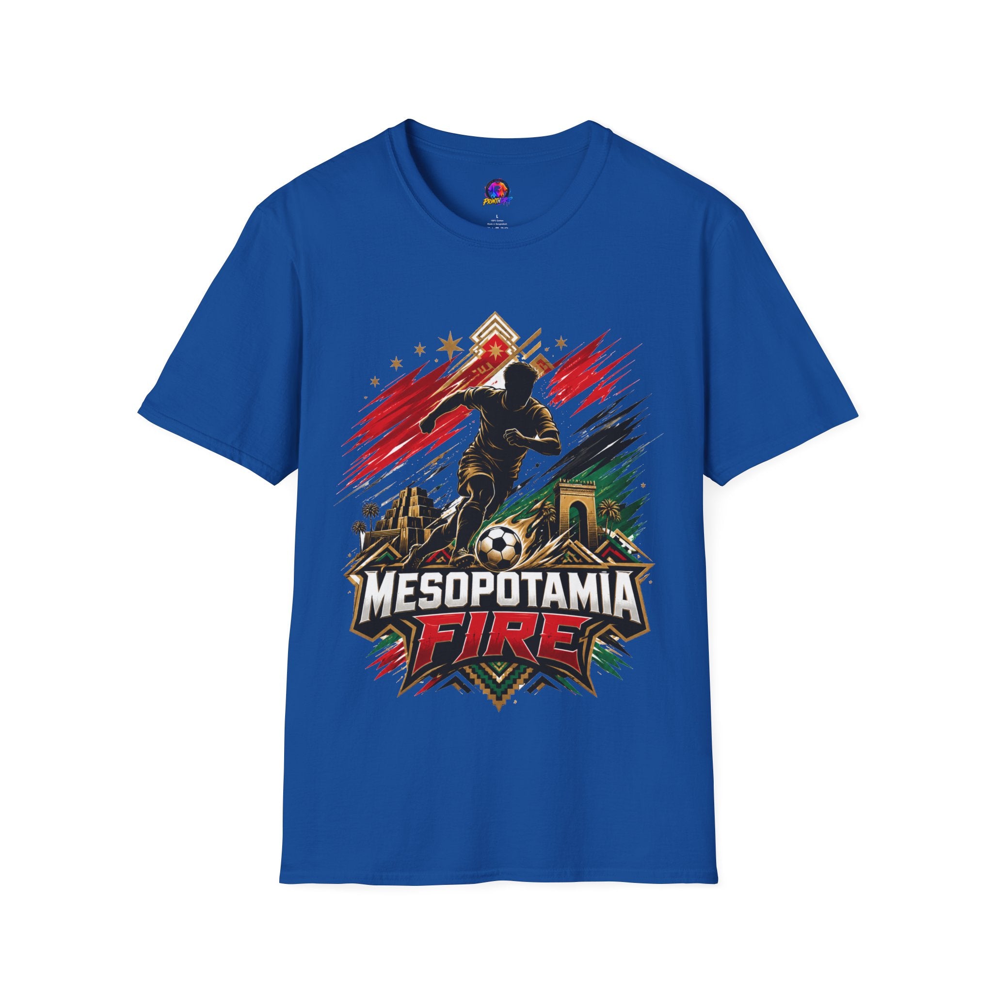 Iraq Mesopotamia Fire Soccer T-Shirt — Vintage Football Player Graphic Tee