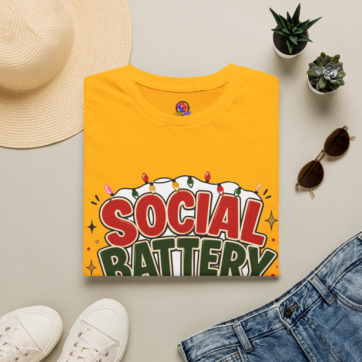 Social Battery Holiday T‑Shirt — Funny Christmas Recharge Graphic Tee