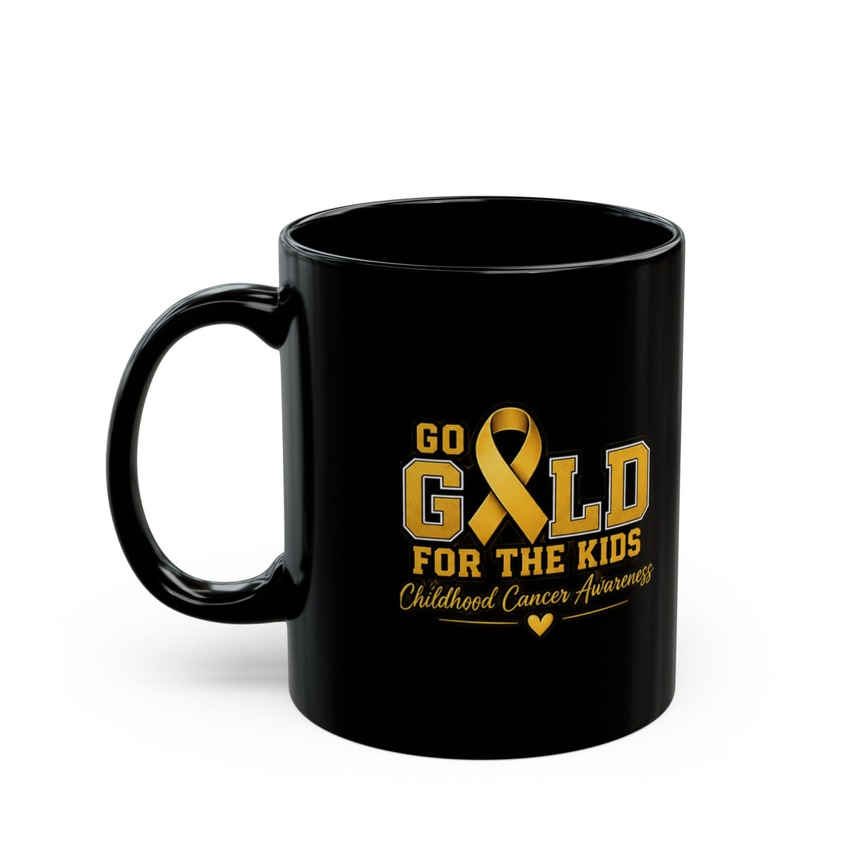 Go Gold for the Kids Black Mug — Childhood Cancer Awareness (11oz, 15oz)